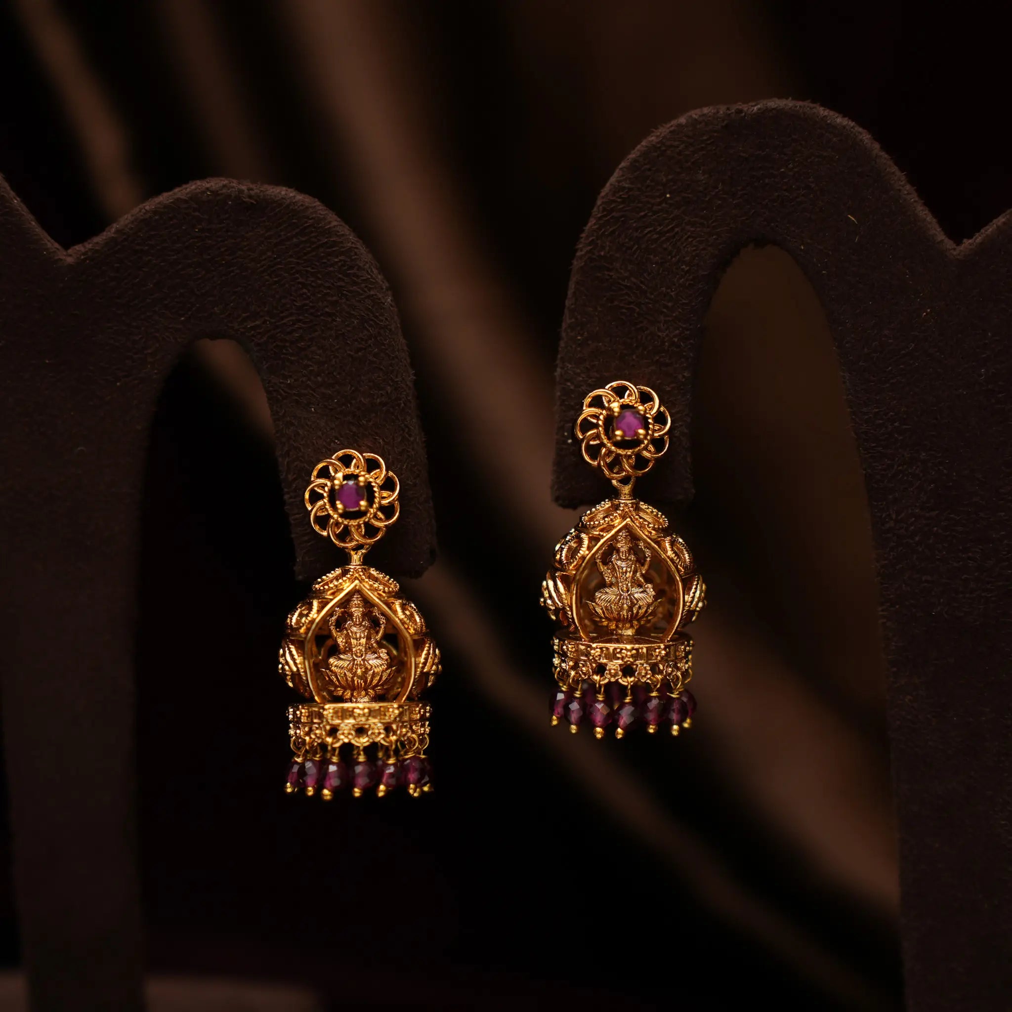 Chaiti Antique Jhumka Earrings - Red
