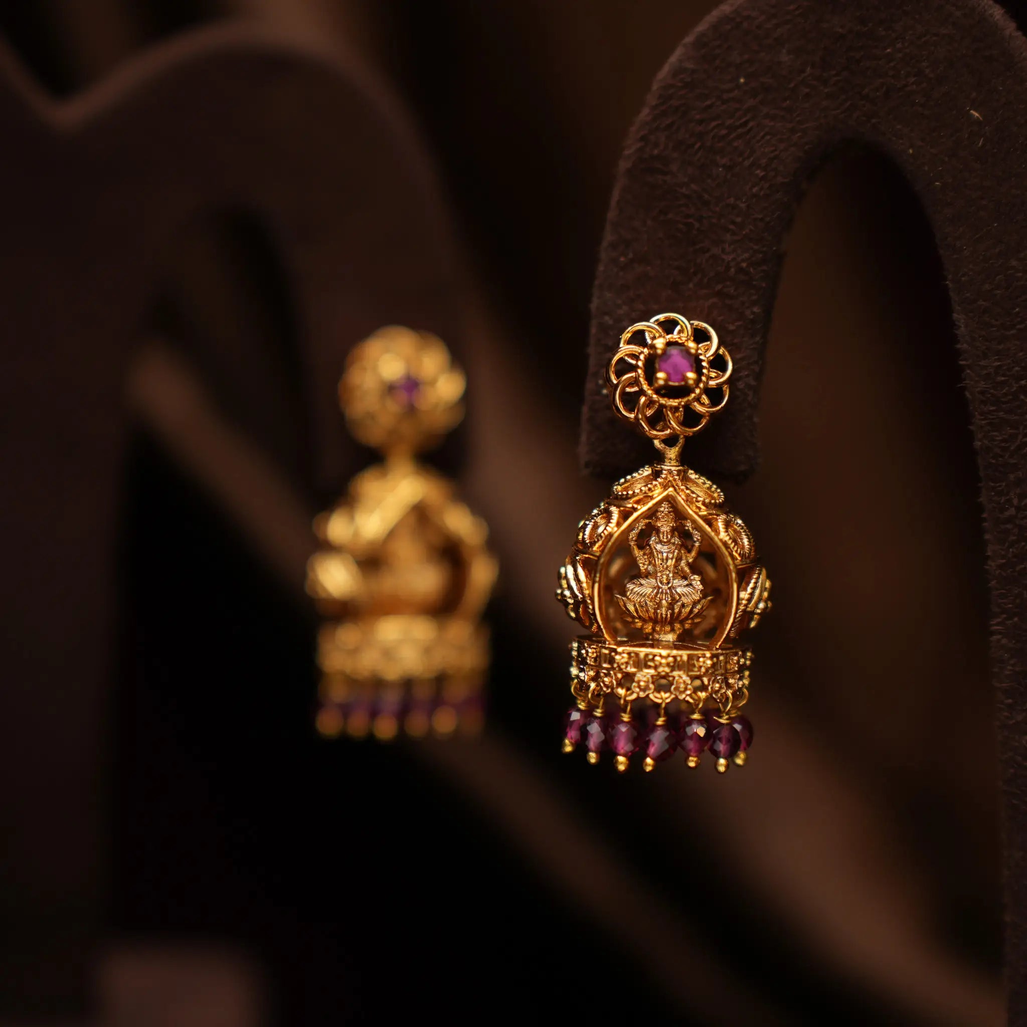 Chaiti Antique Jhumka Earrings - Red