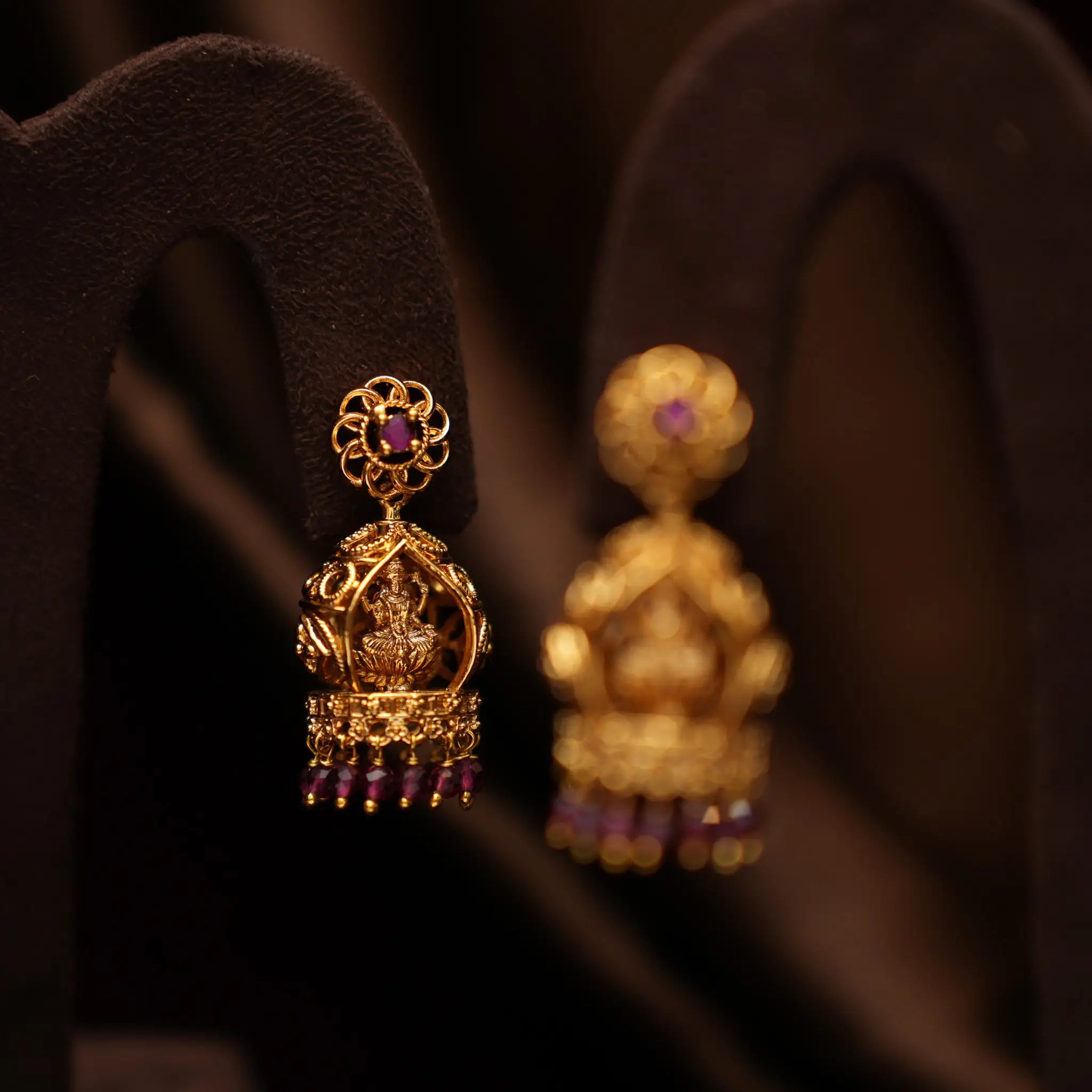 Chaiti Antique Jhumka Earrings - Red