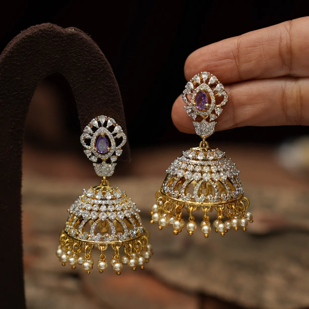 Chaiti Zircon Jhumka Earrings