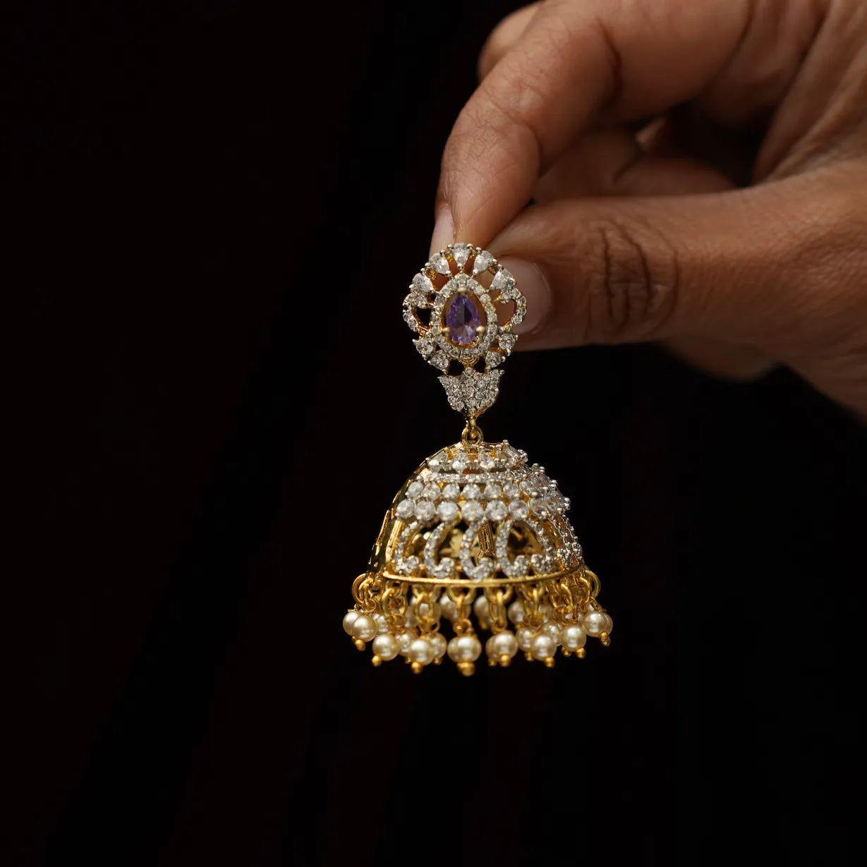Chaiti Zircon Jhumka Earrings
