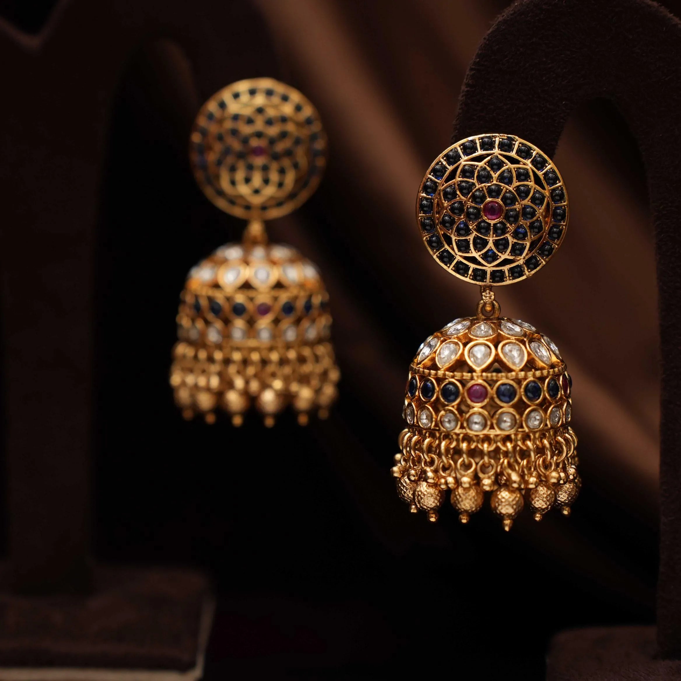 Chana Antique Jhumka Earrings - Blue