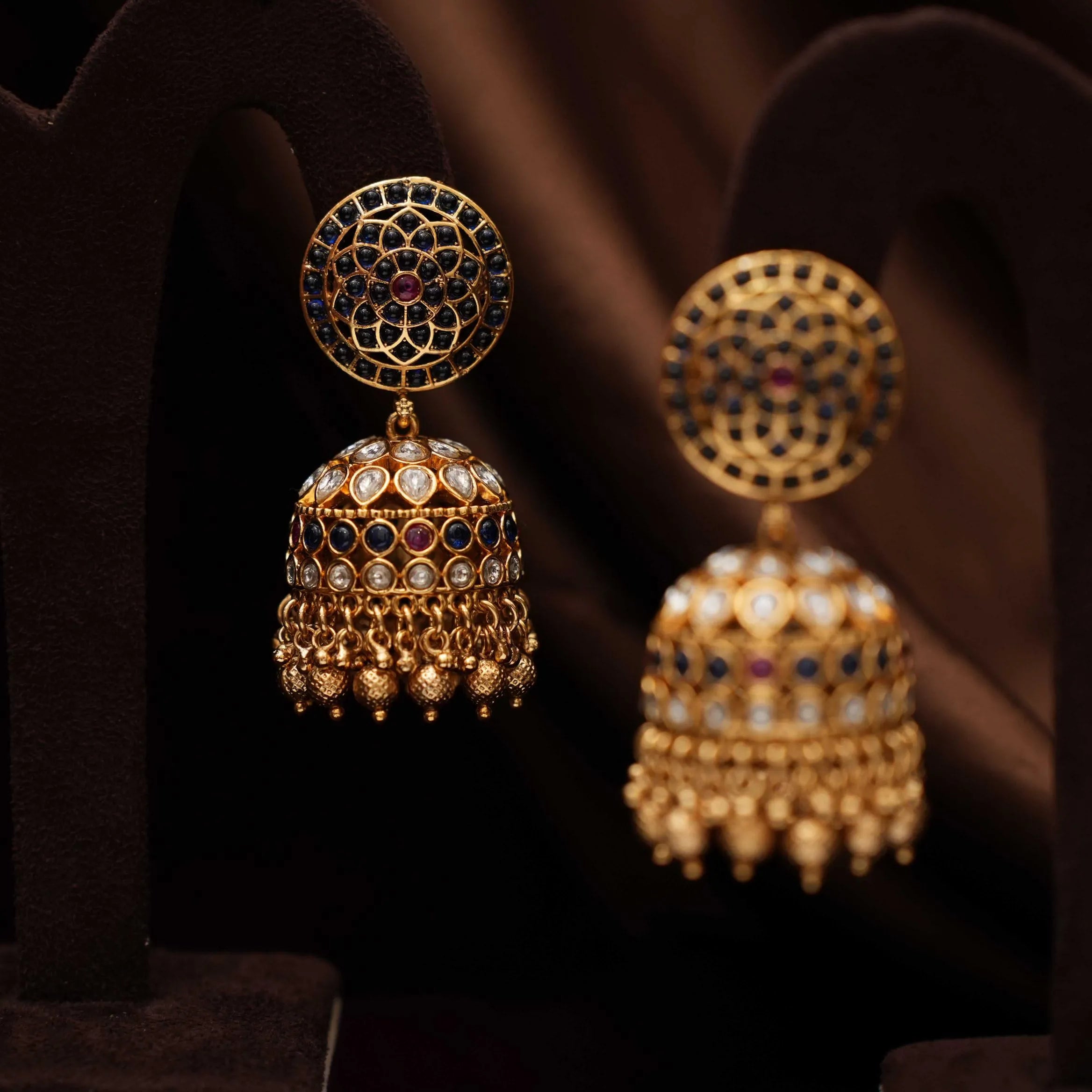 Chana Antique Jhumka Earrings - Blue