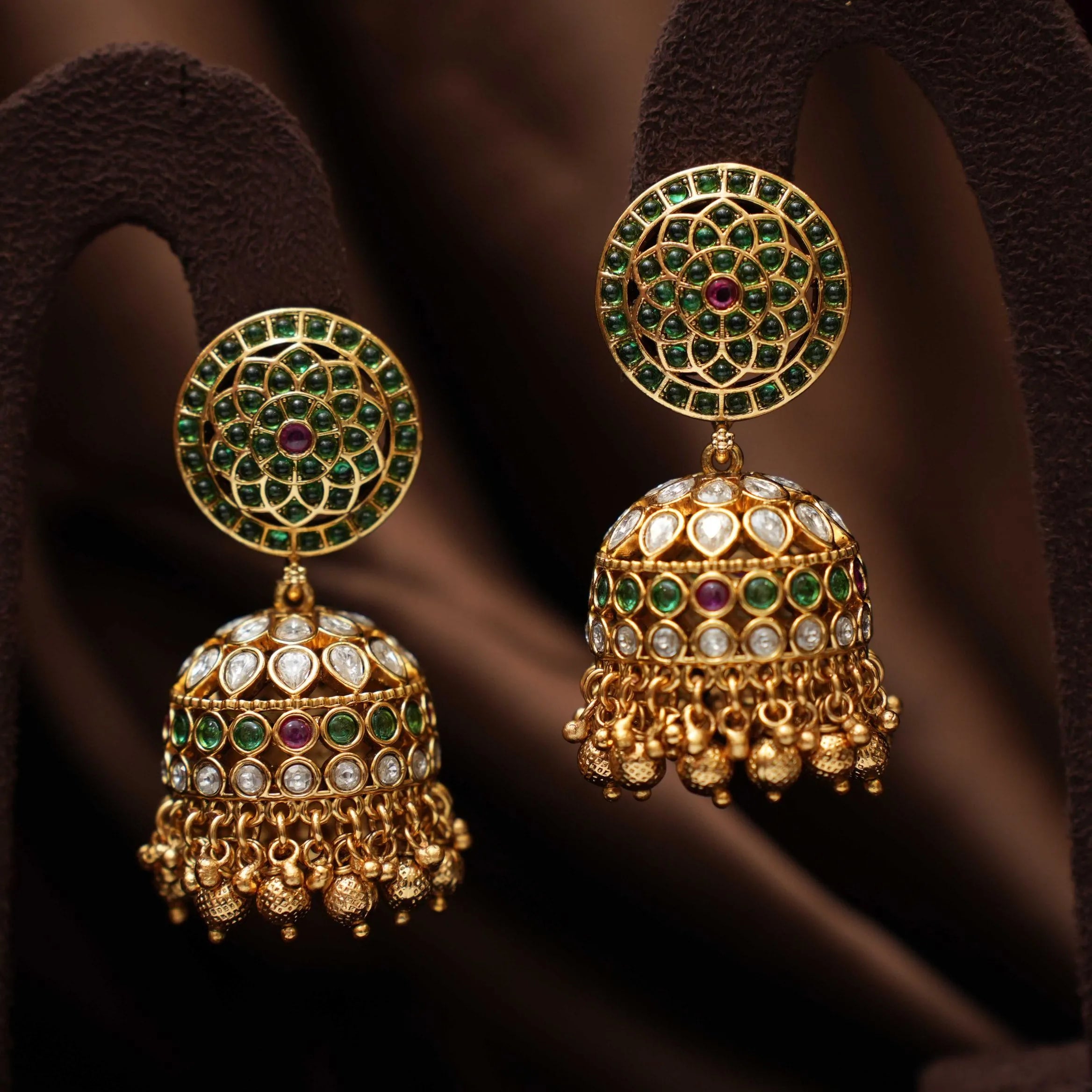 Chana Antique Jhumka Earrings - Green