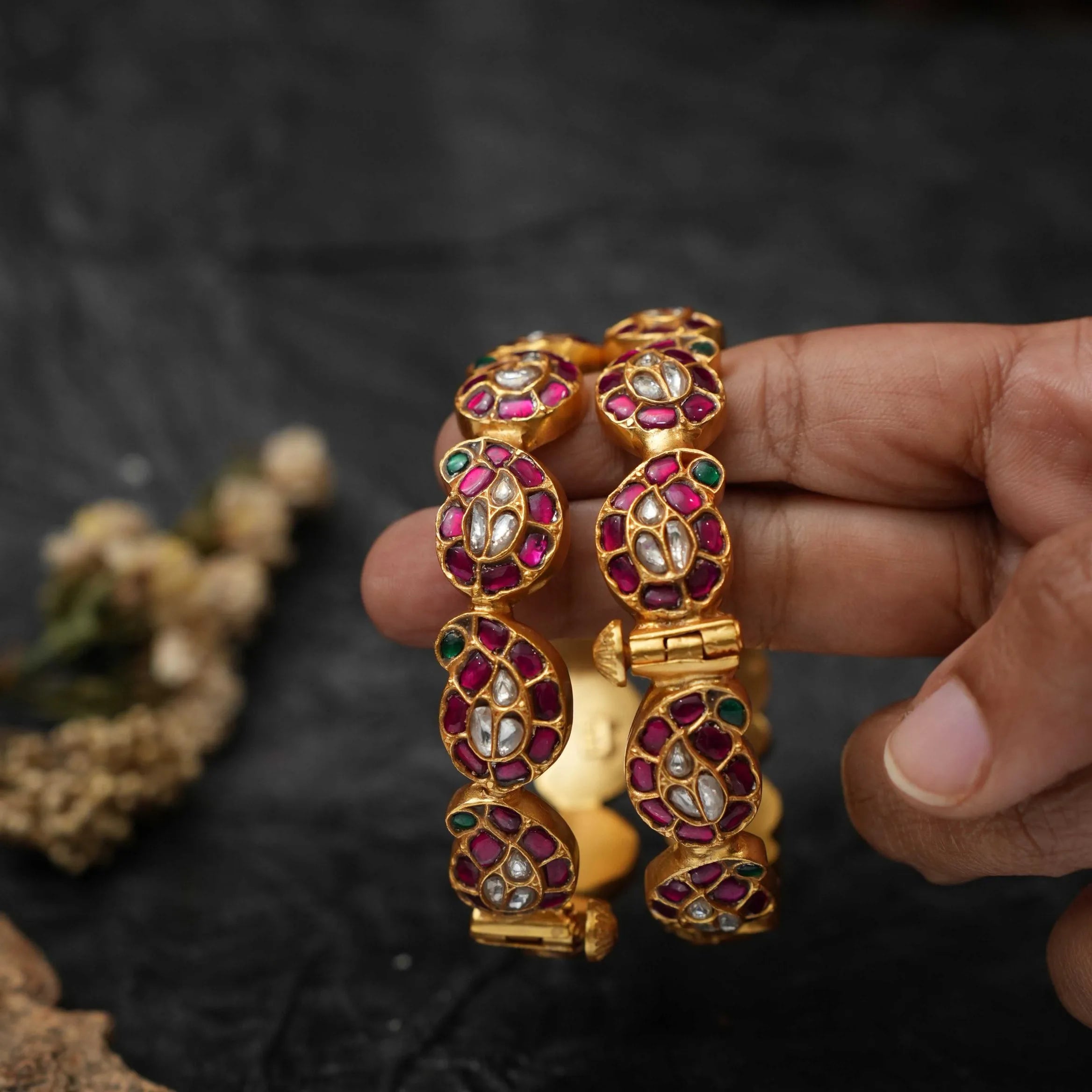 Charmi Silver Bangles - Red & Green