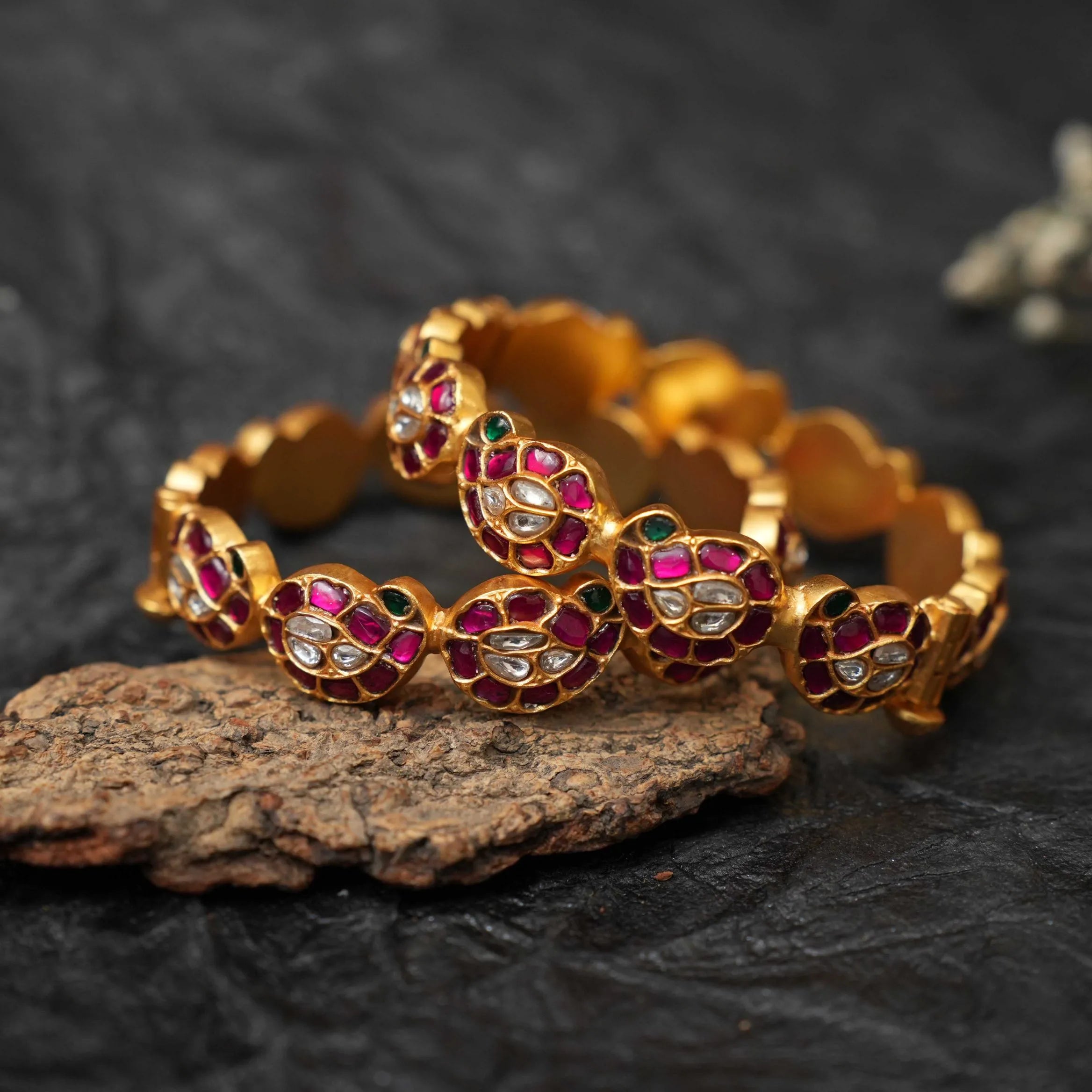 Charmi Silver Bangles - Red & Green