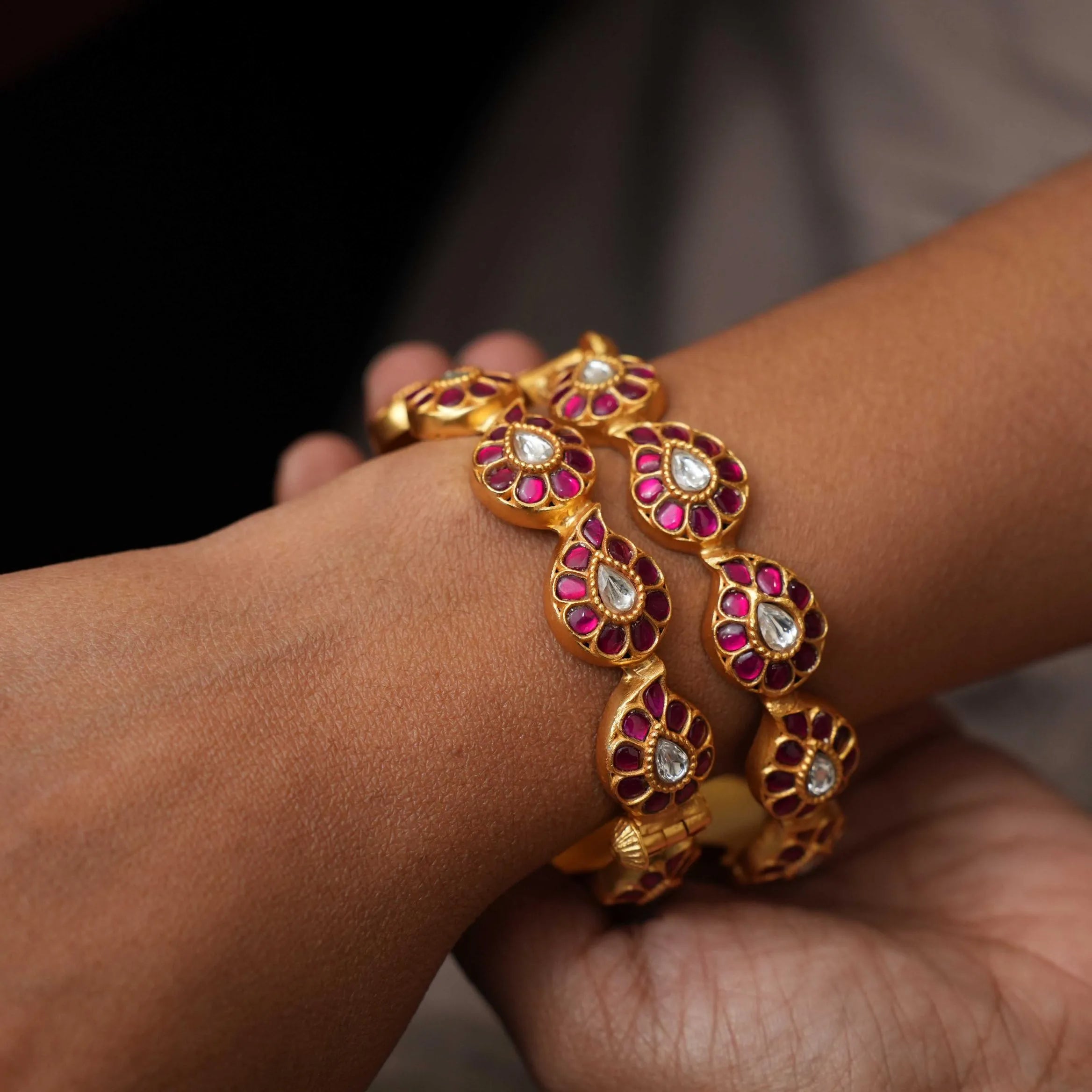 Charmi Silver Bangles - Red