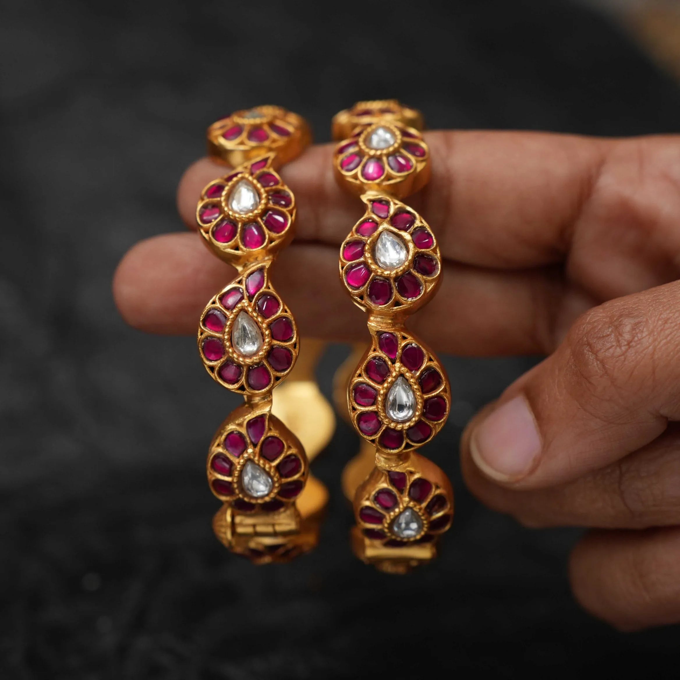 Charmi Silver Bangles - Red