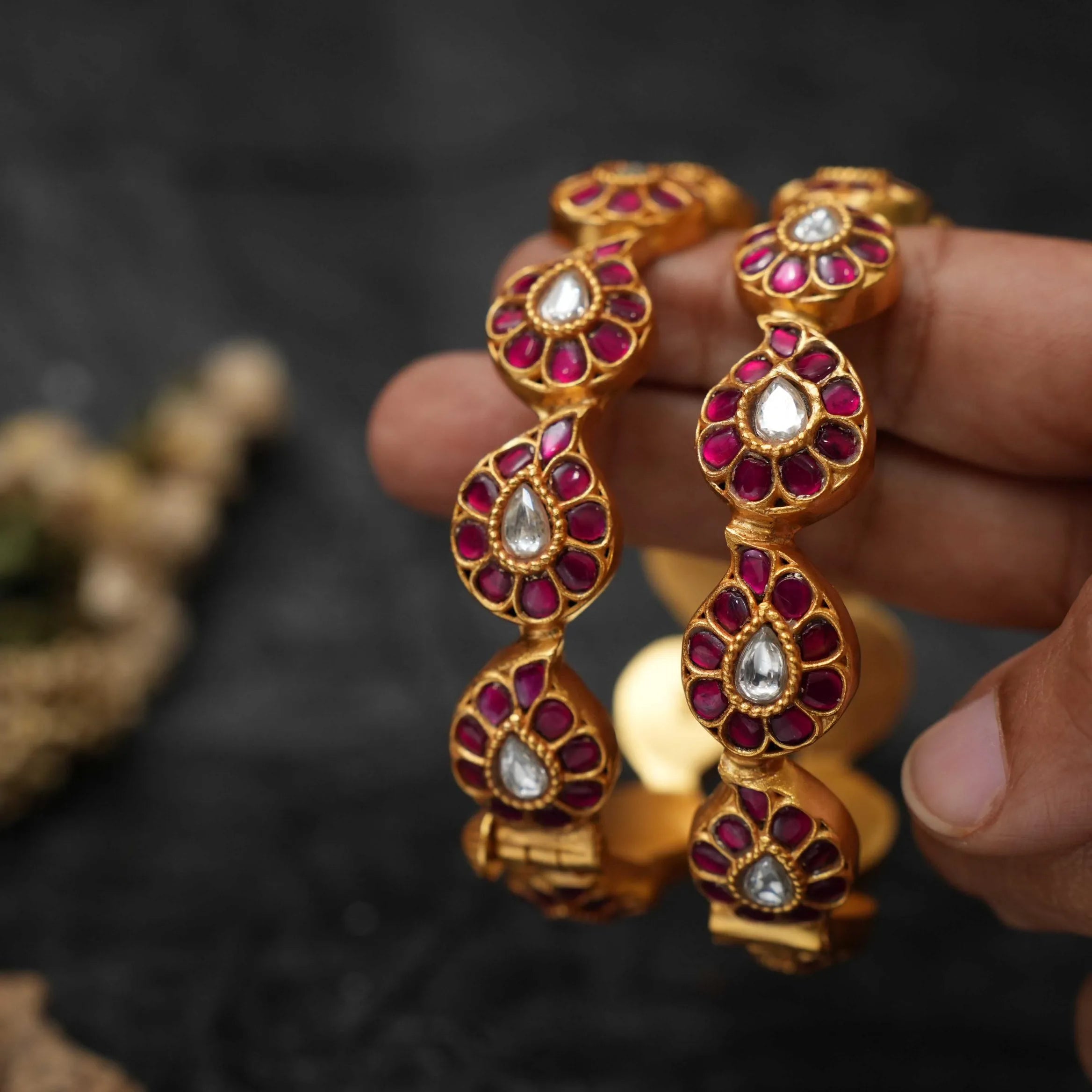 Charmi Silver Bangles - Red