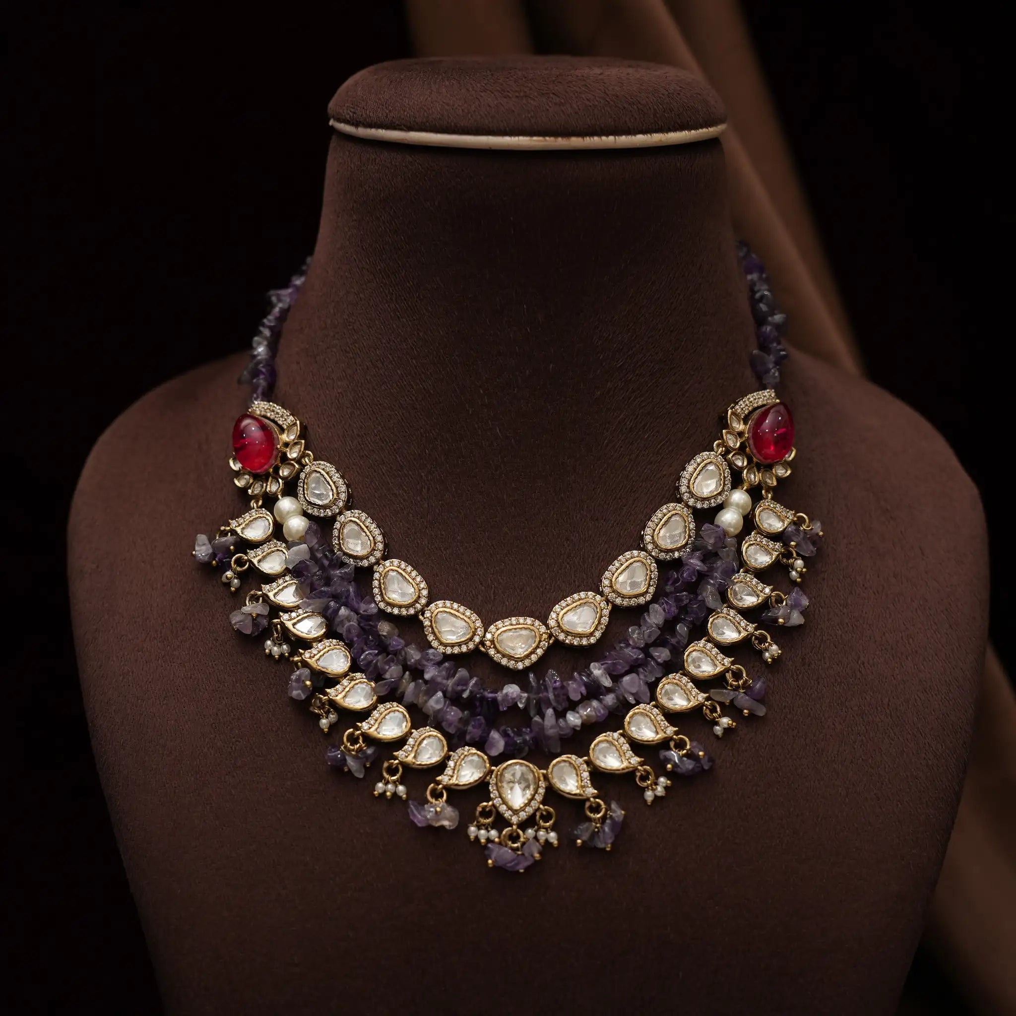 Charu Victorian Polki Necklace - Purple