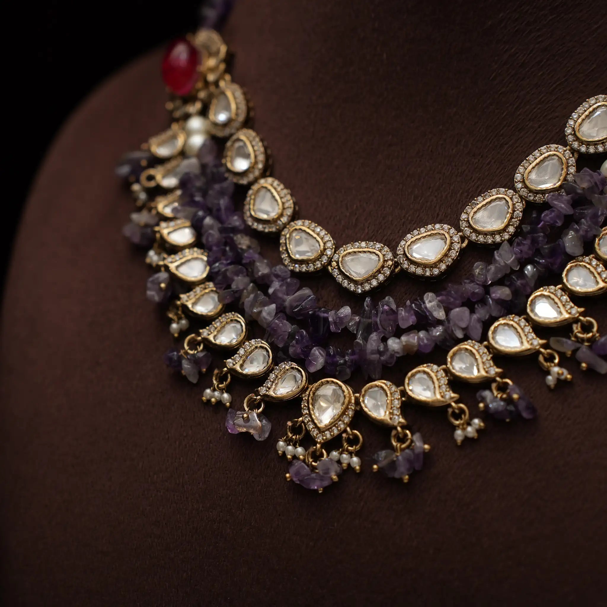Charu Victorian Polki Necklace - Purple