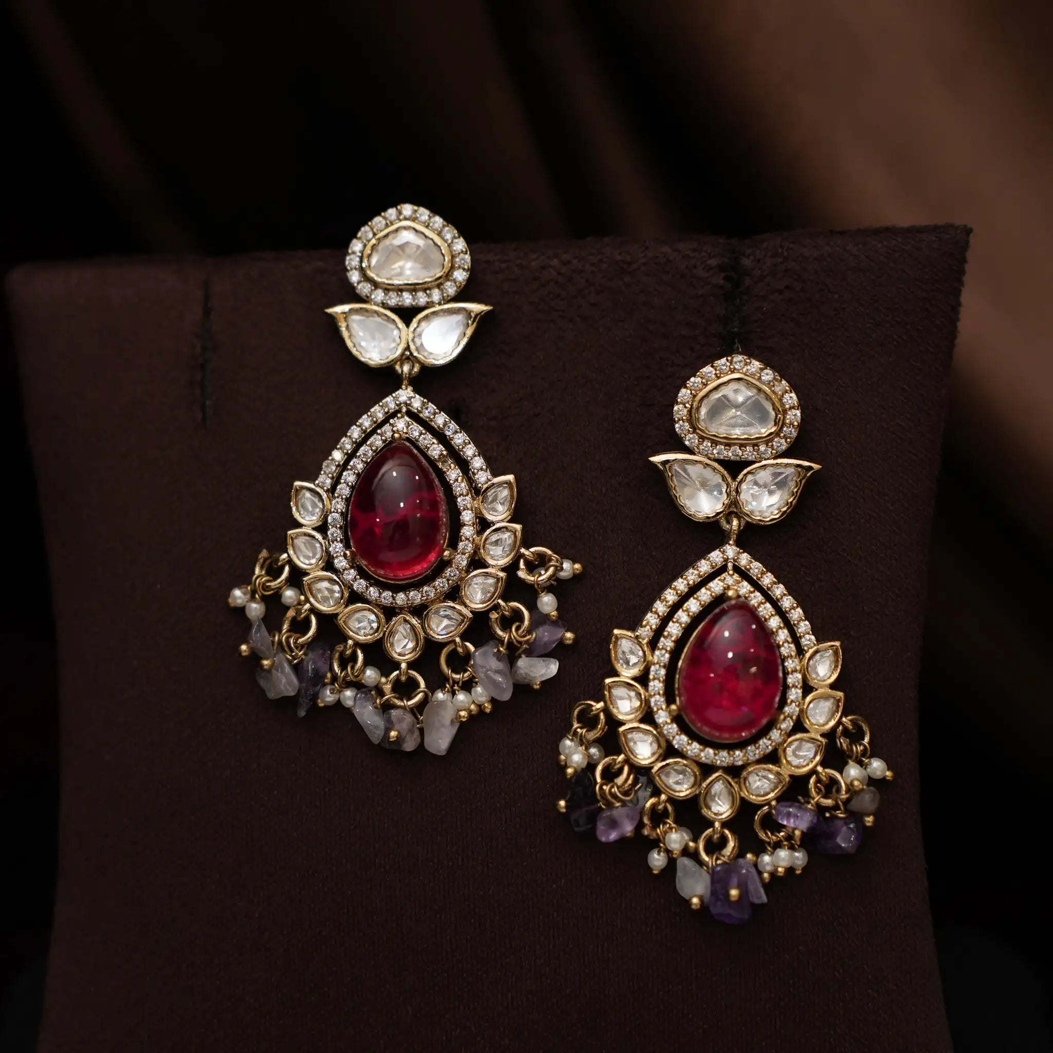 Charu Victorian Polki Necklace - Purple