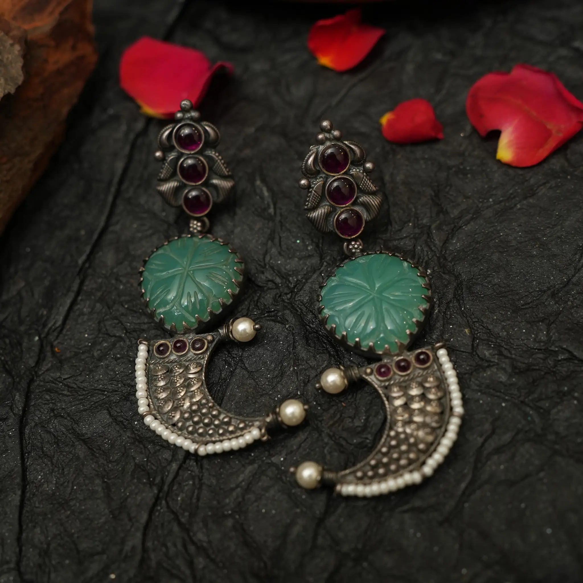 Chinmayi Oxidised Silver Earrings