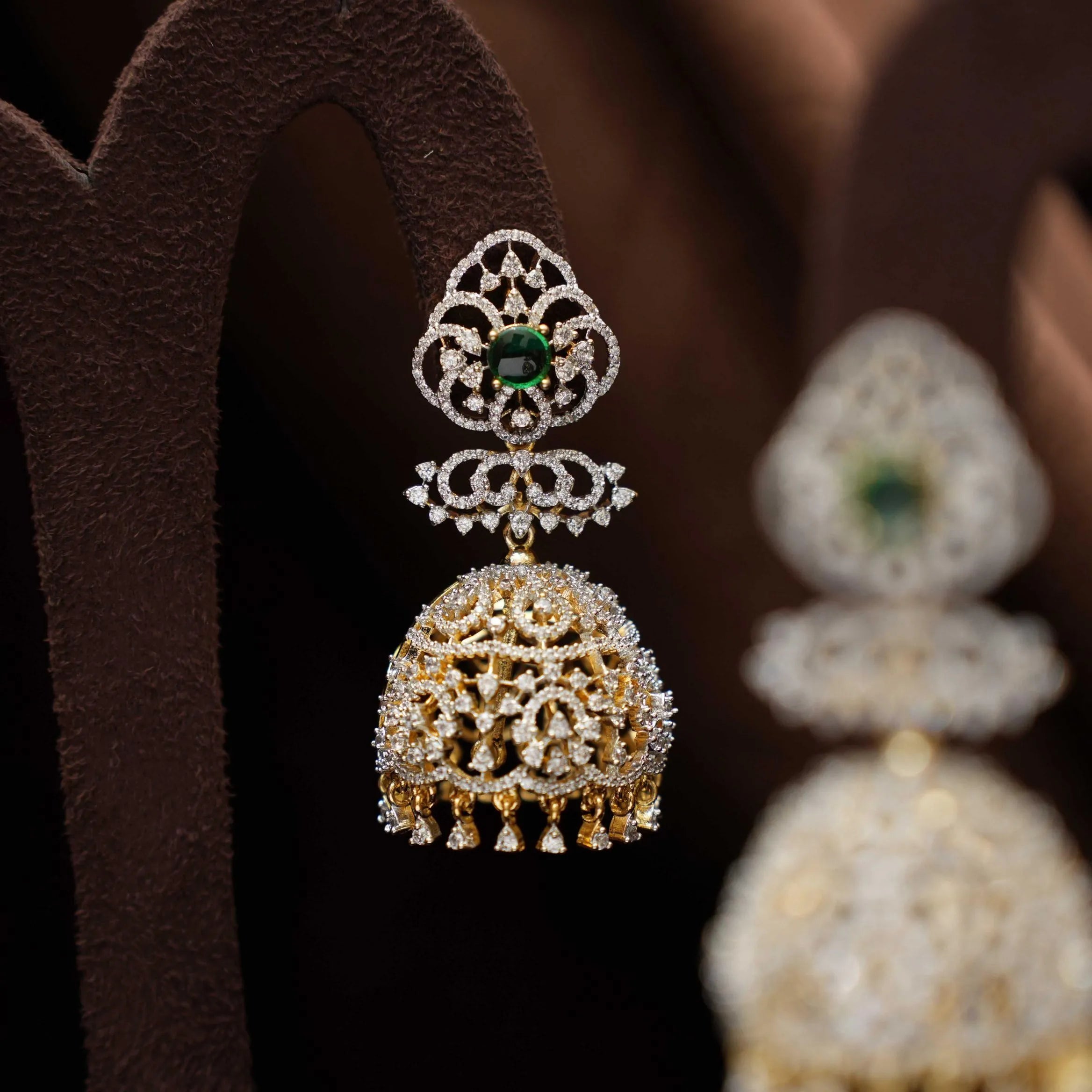 Chirag Zircon Jhumka Earrings - Green