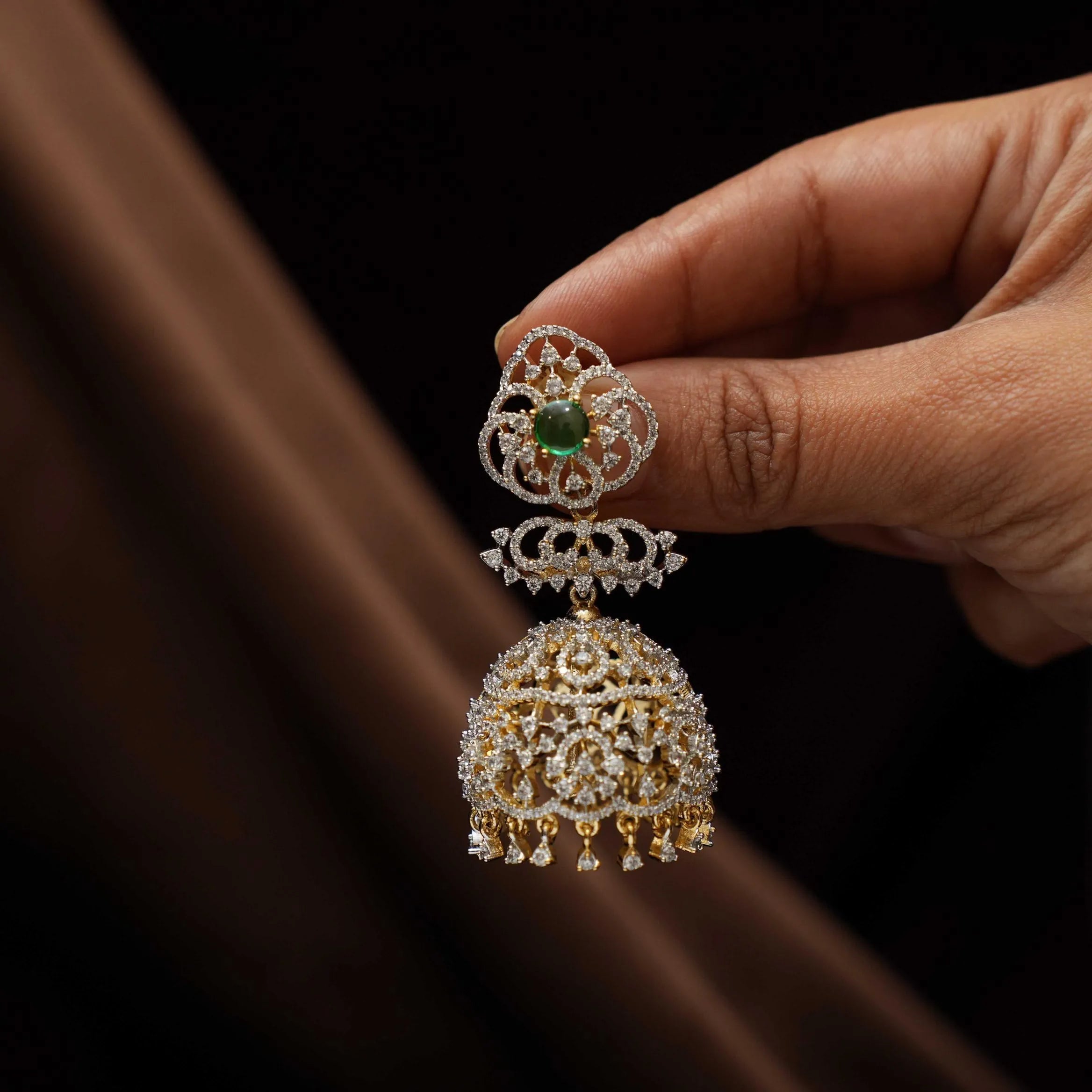 Chirag Zircon Jhumka Earrings - Green