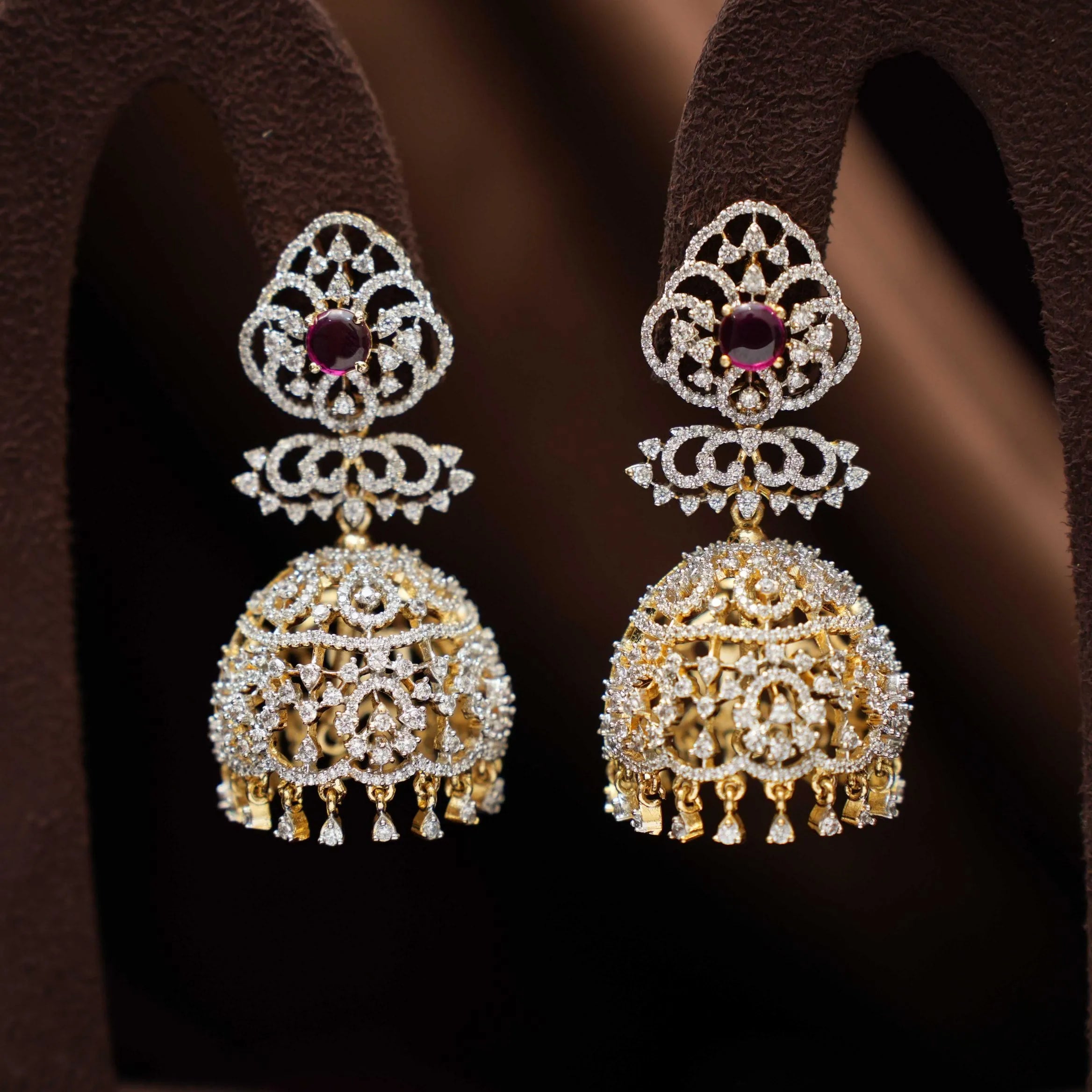 Chirag Zircon Jhumka Earrings - Red