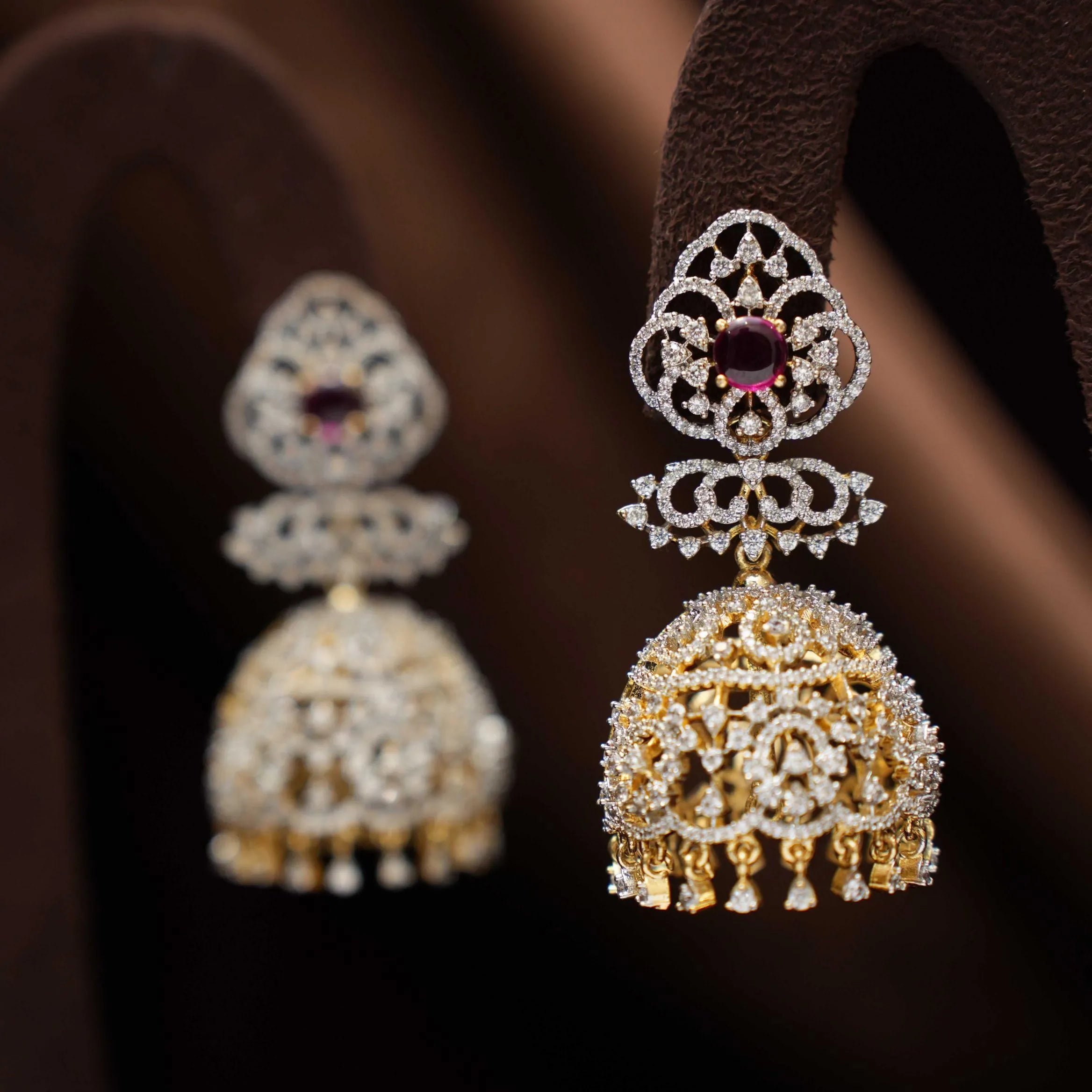 Chirag Zircon Jhumka Earrings - Red