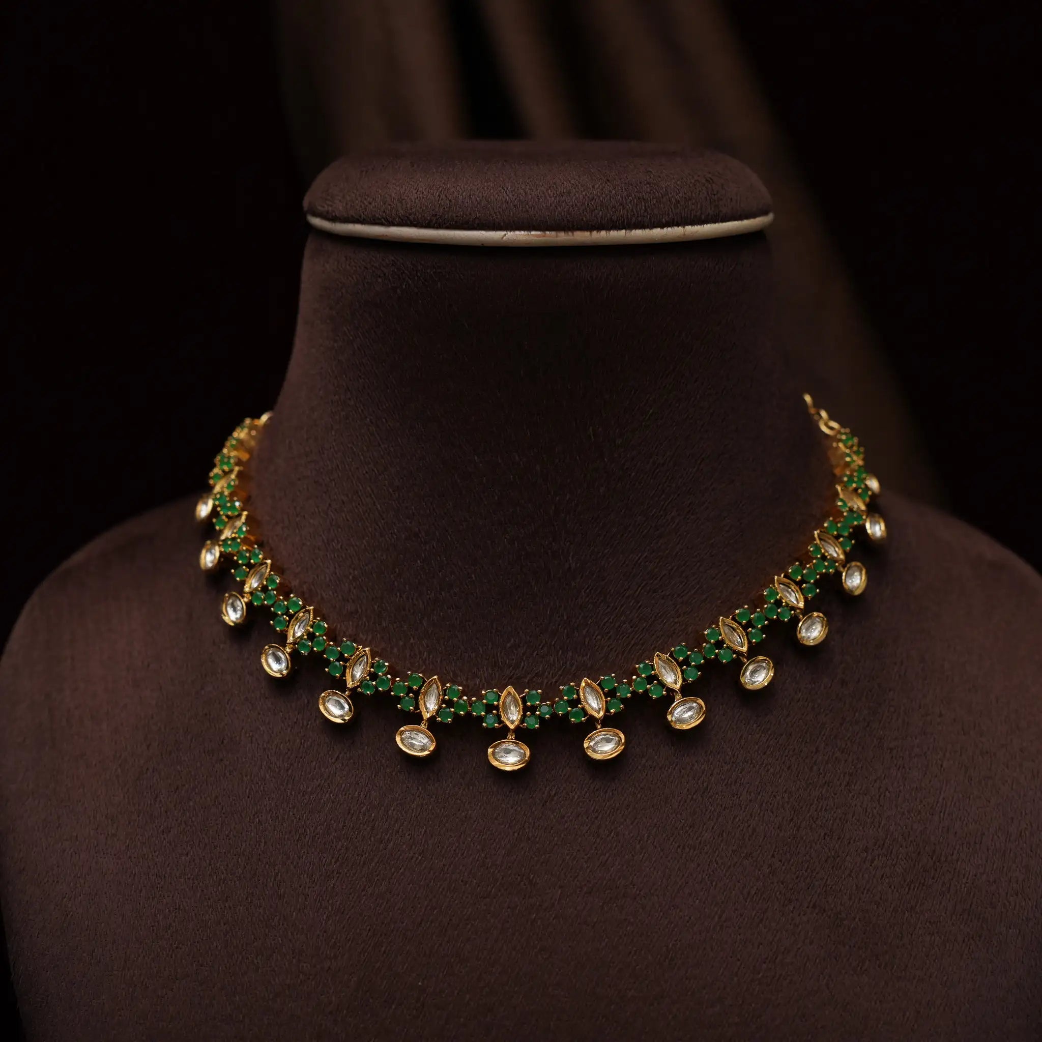 Raven Polki Necklace -Green