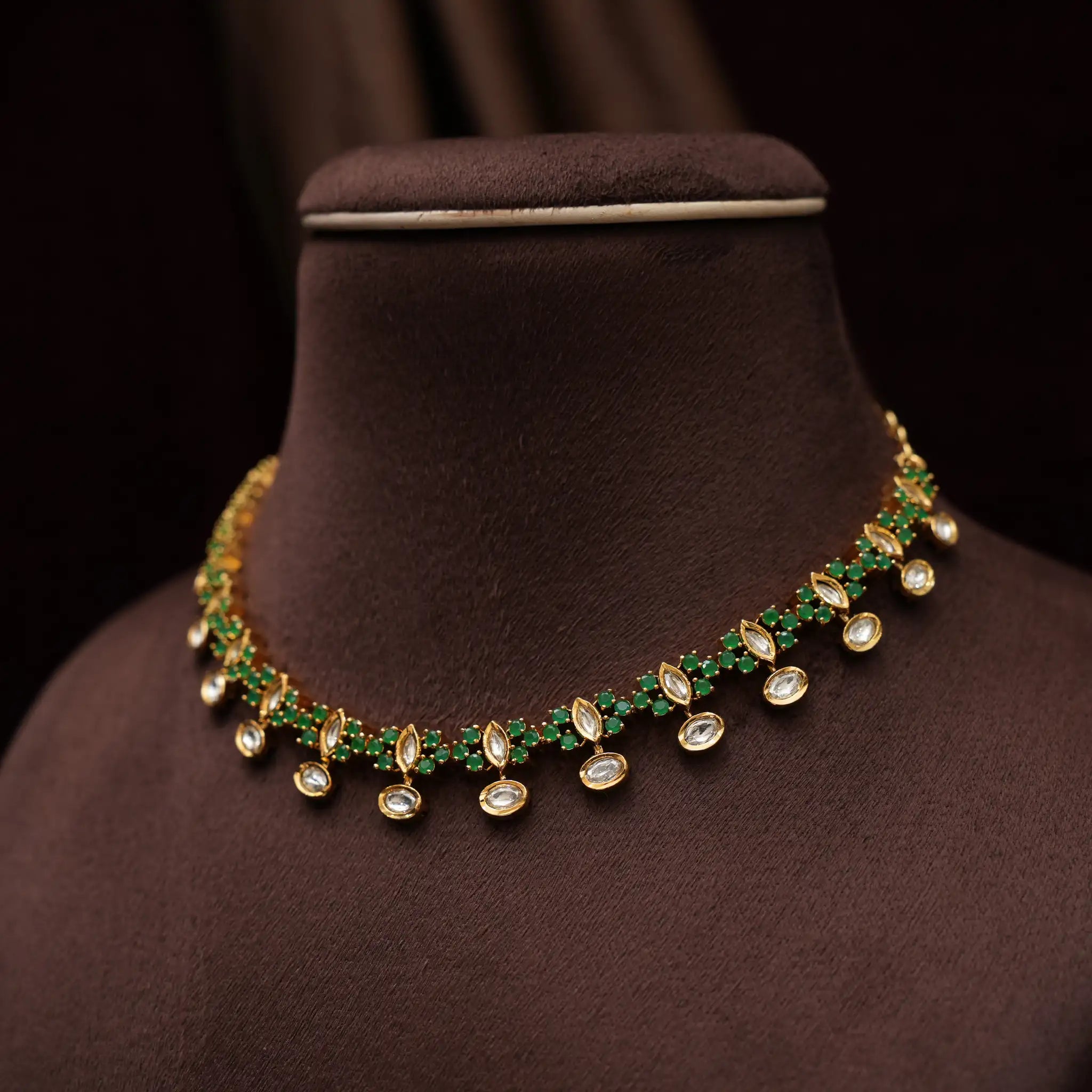 Raven Polki Necklace -Green