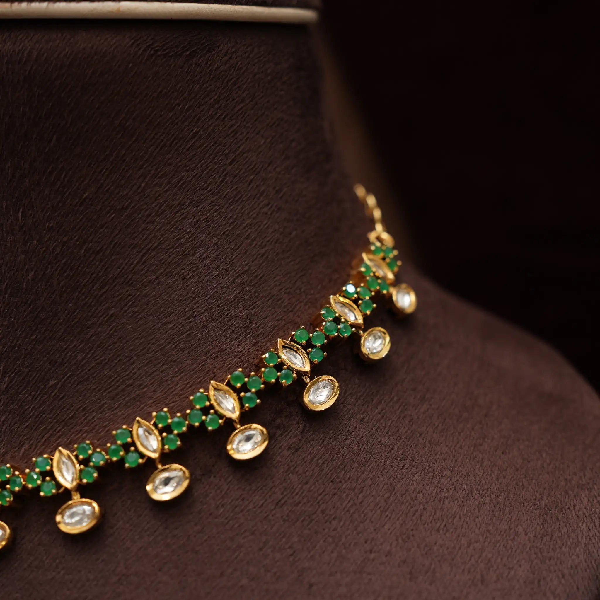 Raven Polki Necklace -Green