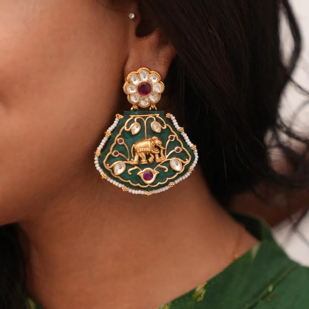 Daakshya Polki Earrings - Light Green - Rimli Boutique