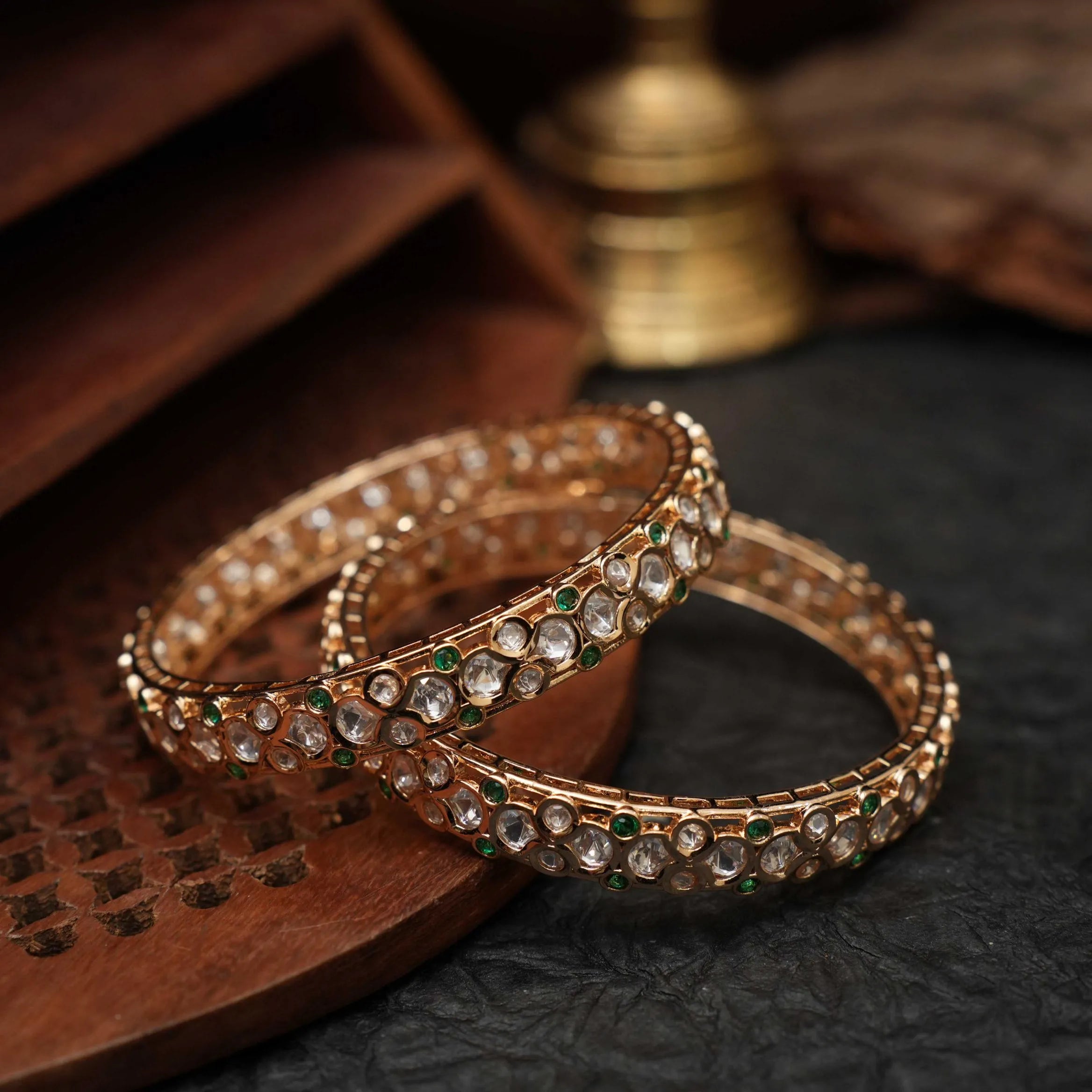 Daisy Polki Bangles - Green