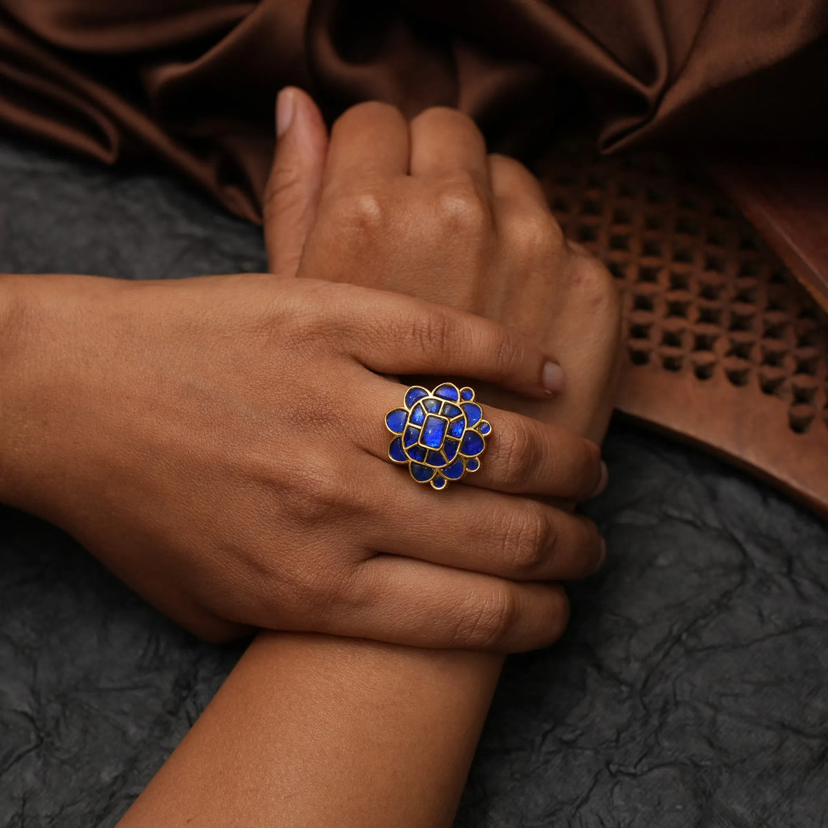 Damyanti Polki Ring - Blue