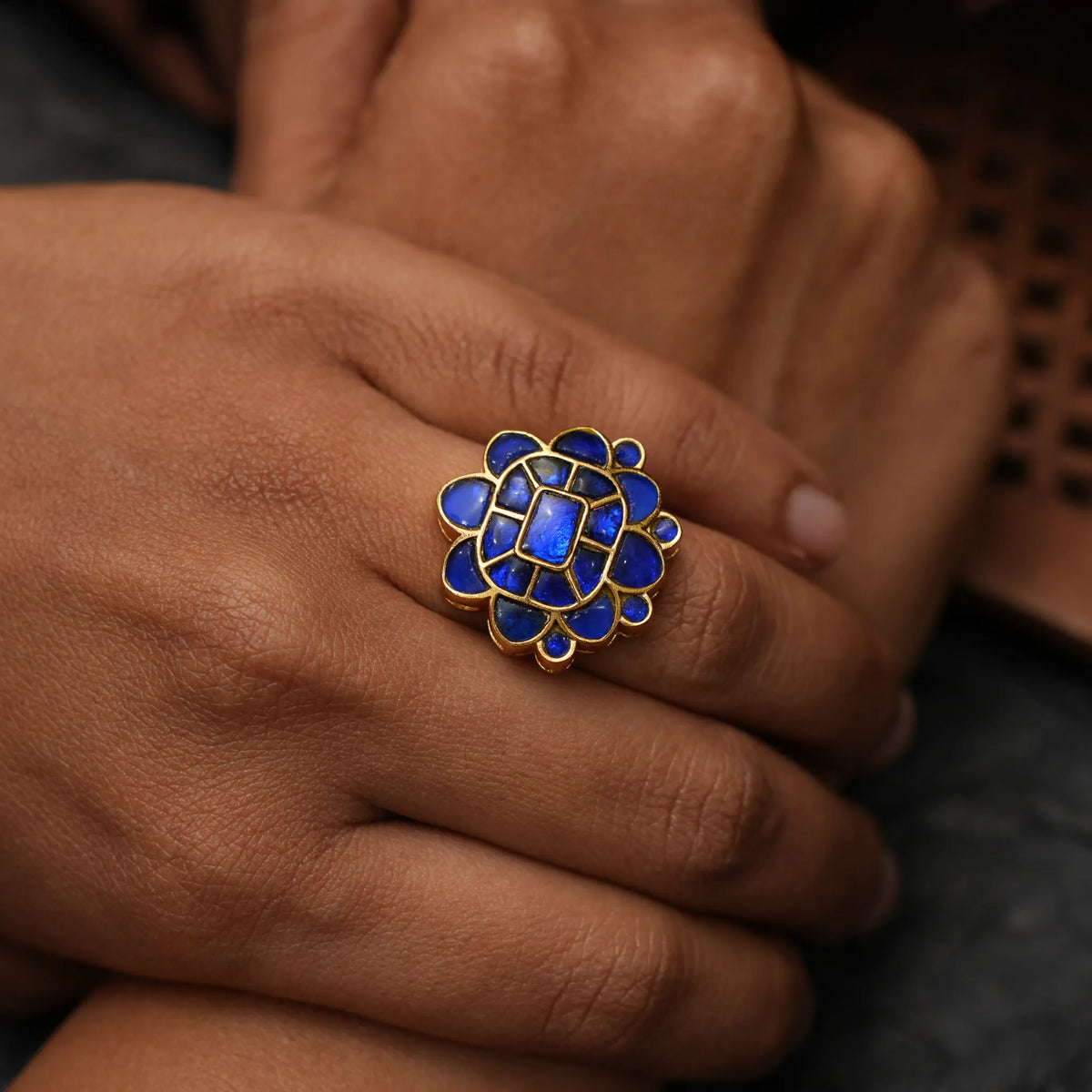 Damyanti Polki Ring - Blue
