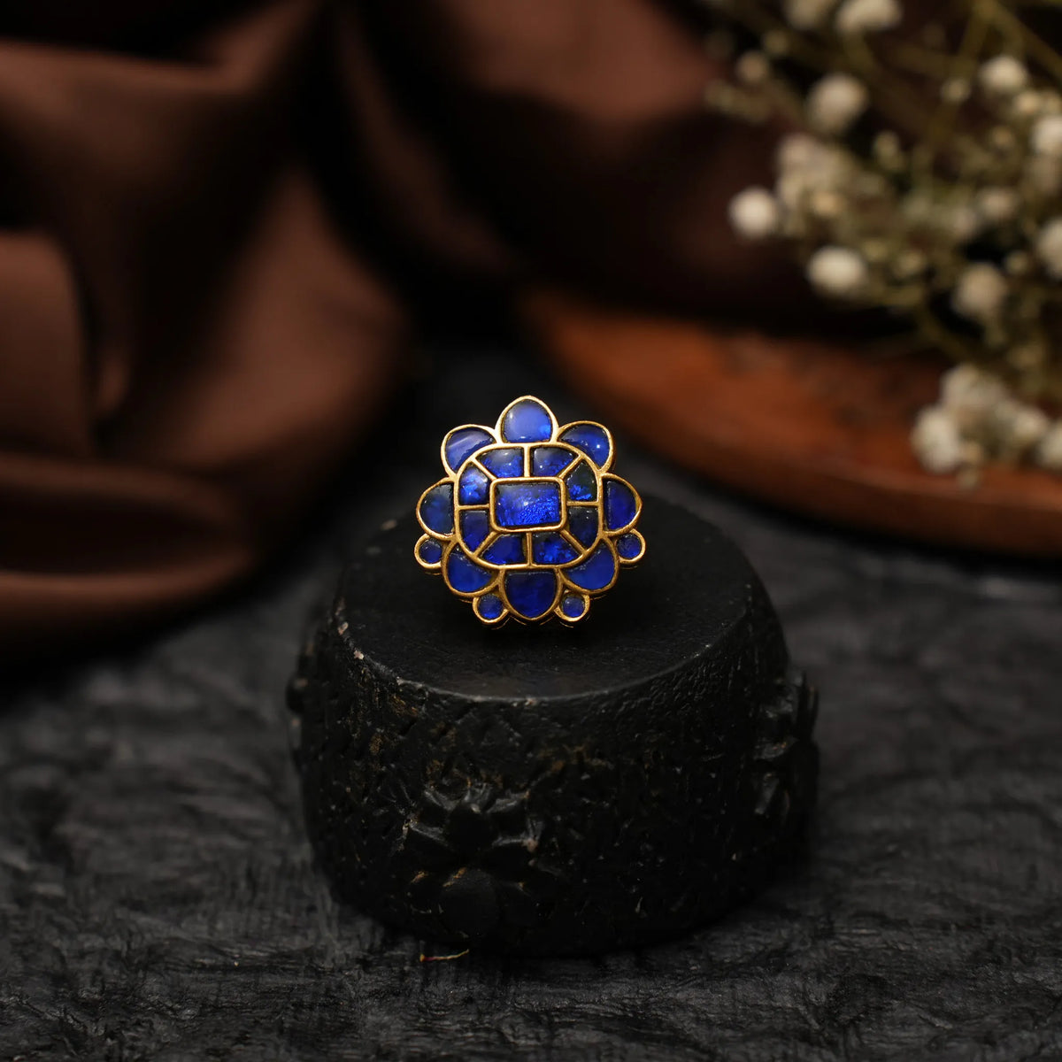 Damyanti Polki Ring - Blue