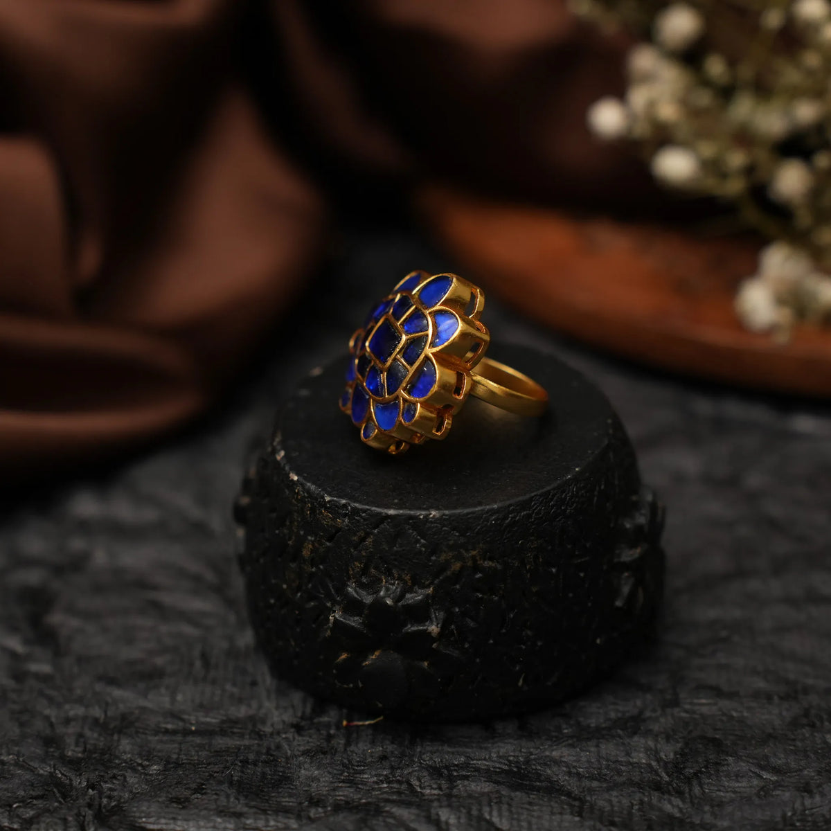 Damyanti Polki Ring - Blue