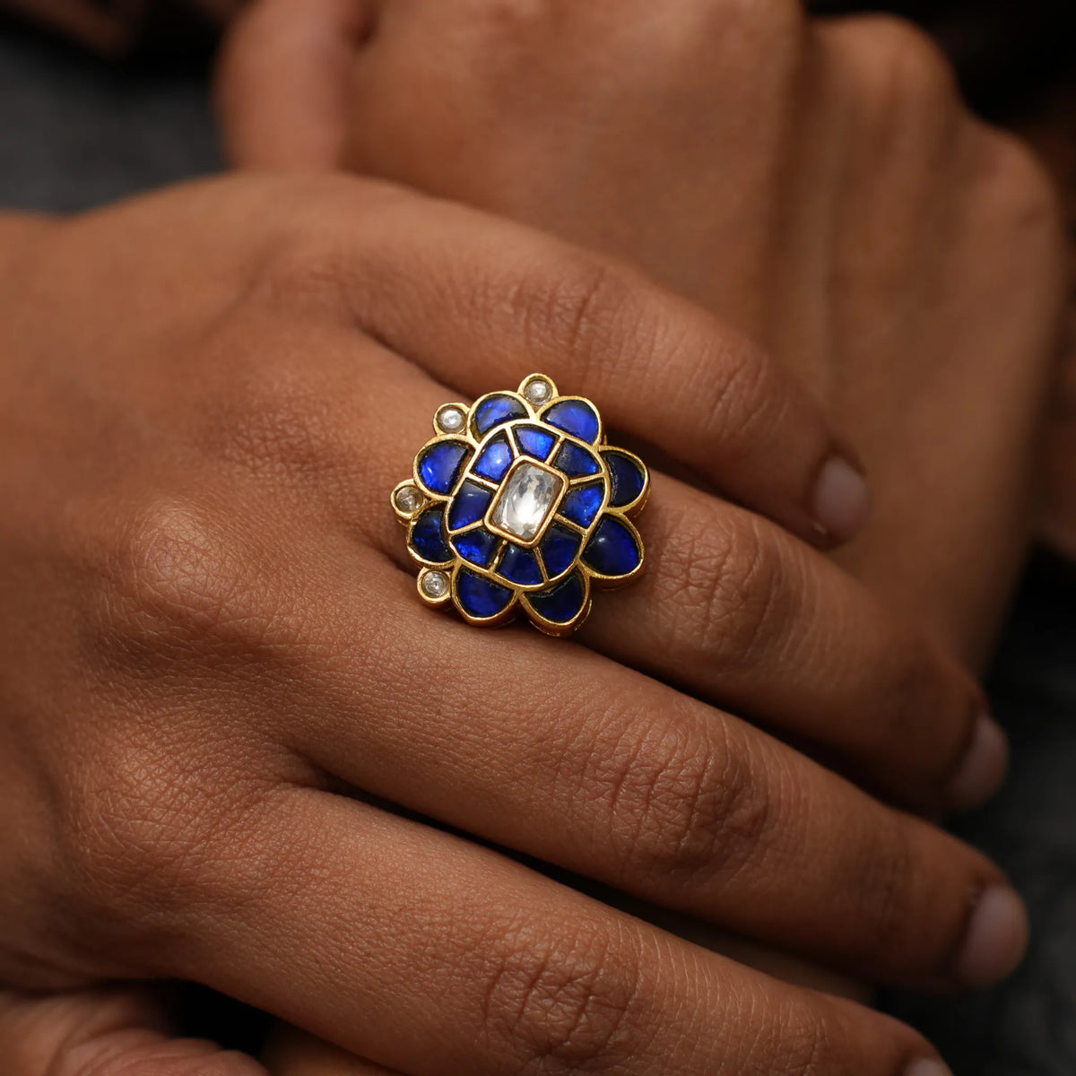 Damyanti Polki Ring - Blue and White