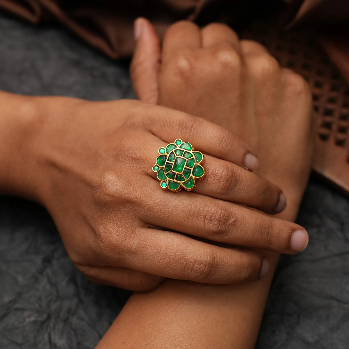 Damyanti Polki Ring - Green