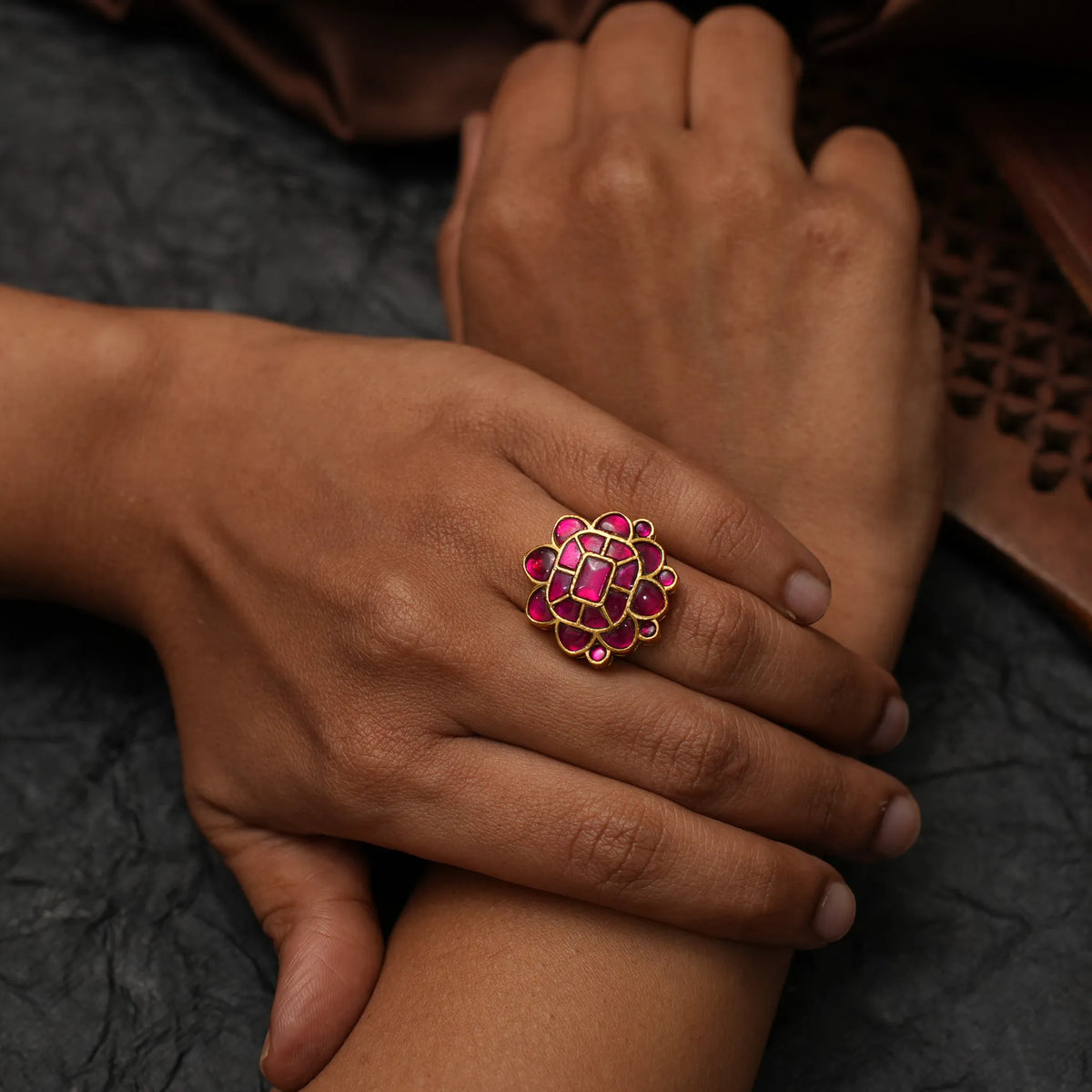 Damyanti Polki Ring - Red