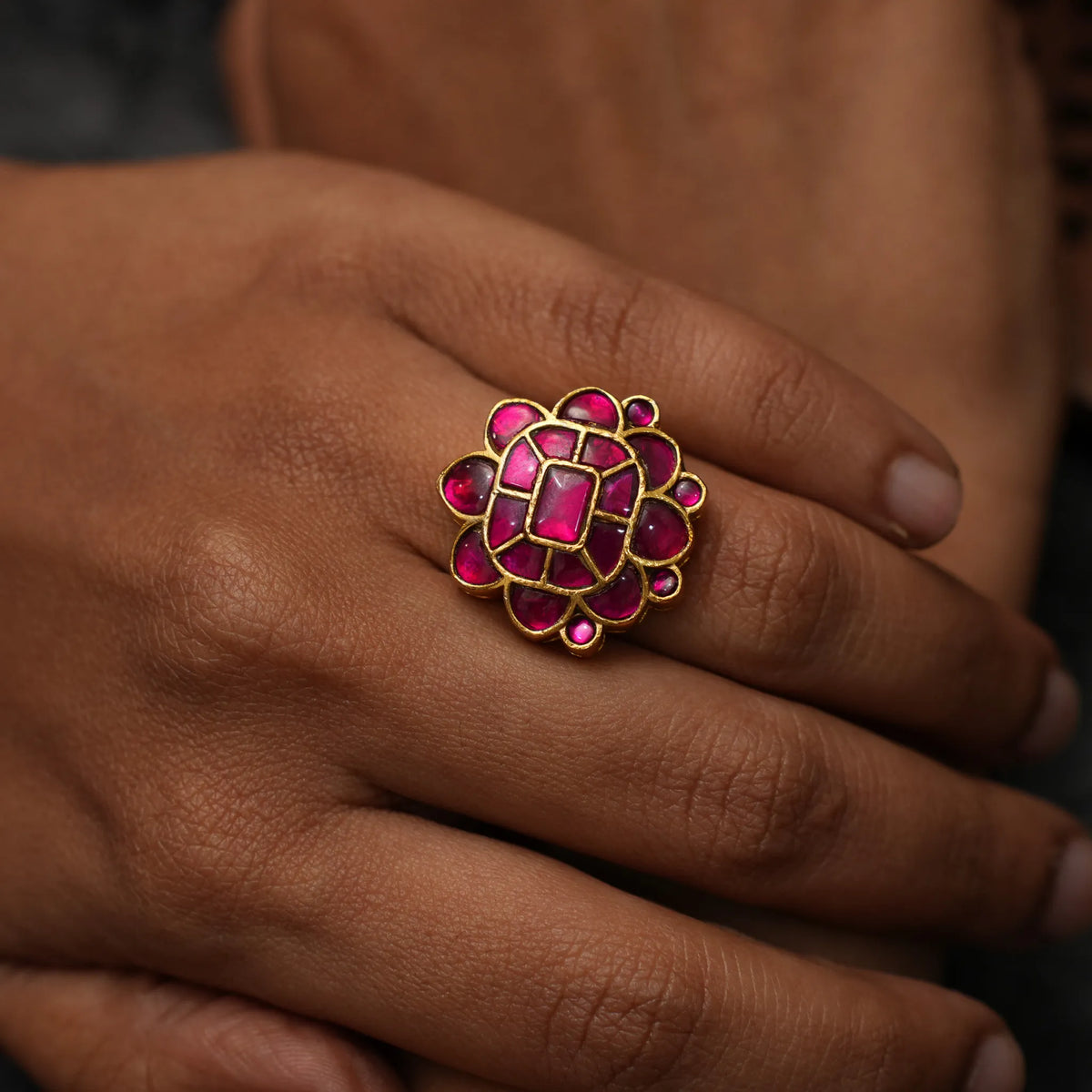 Damyanti Polki Ring - Red