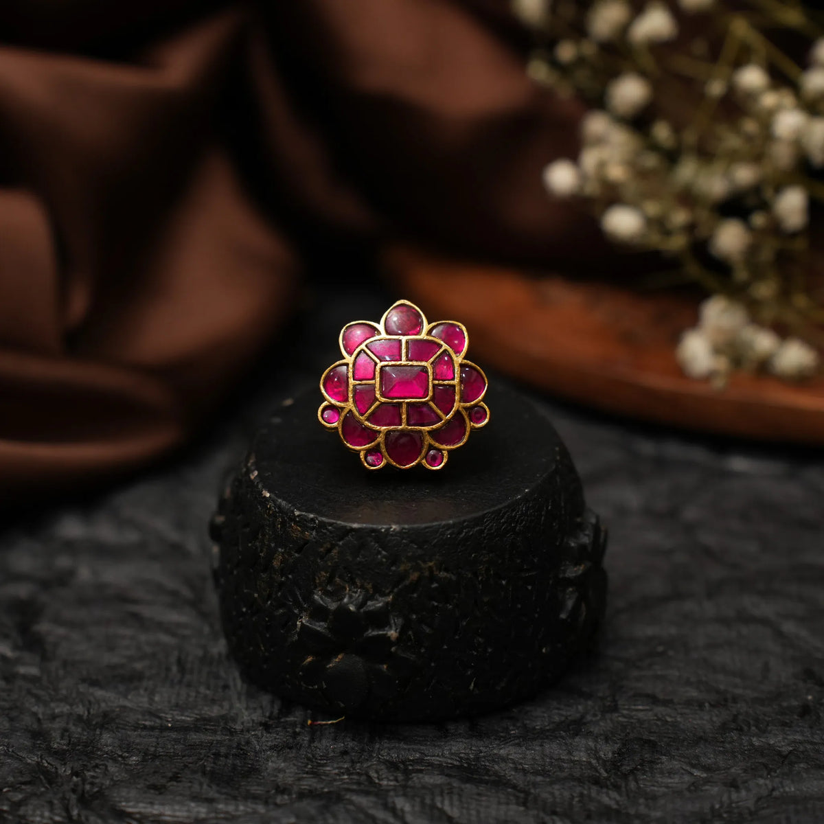 Damyanti Polki Ring - Red
