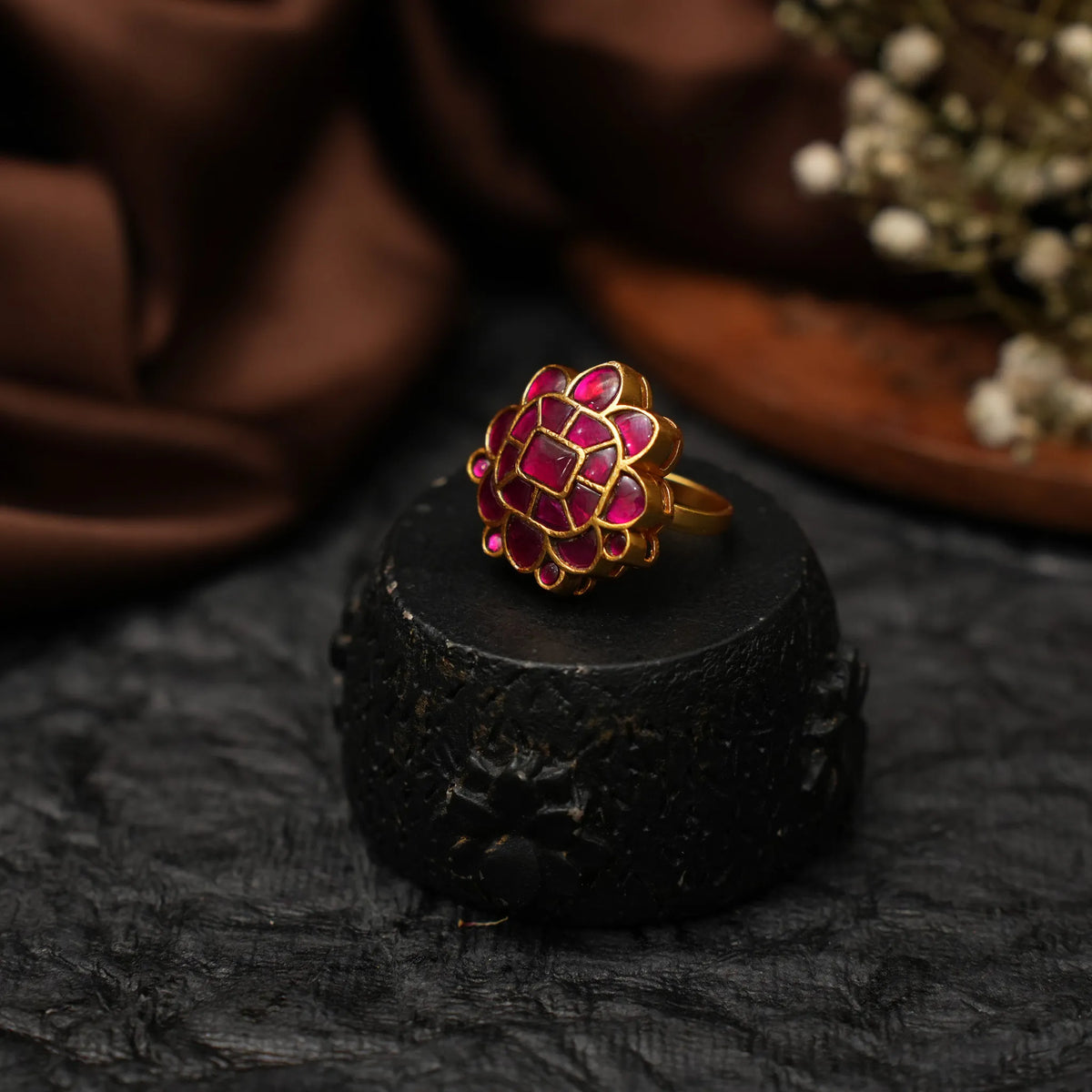 Damyanti Polki Ring - Red
