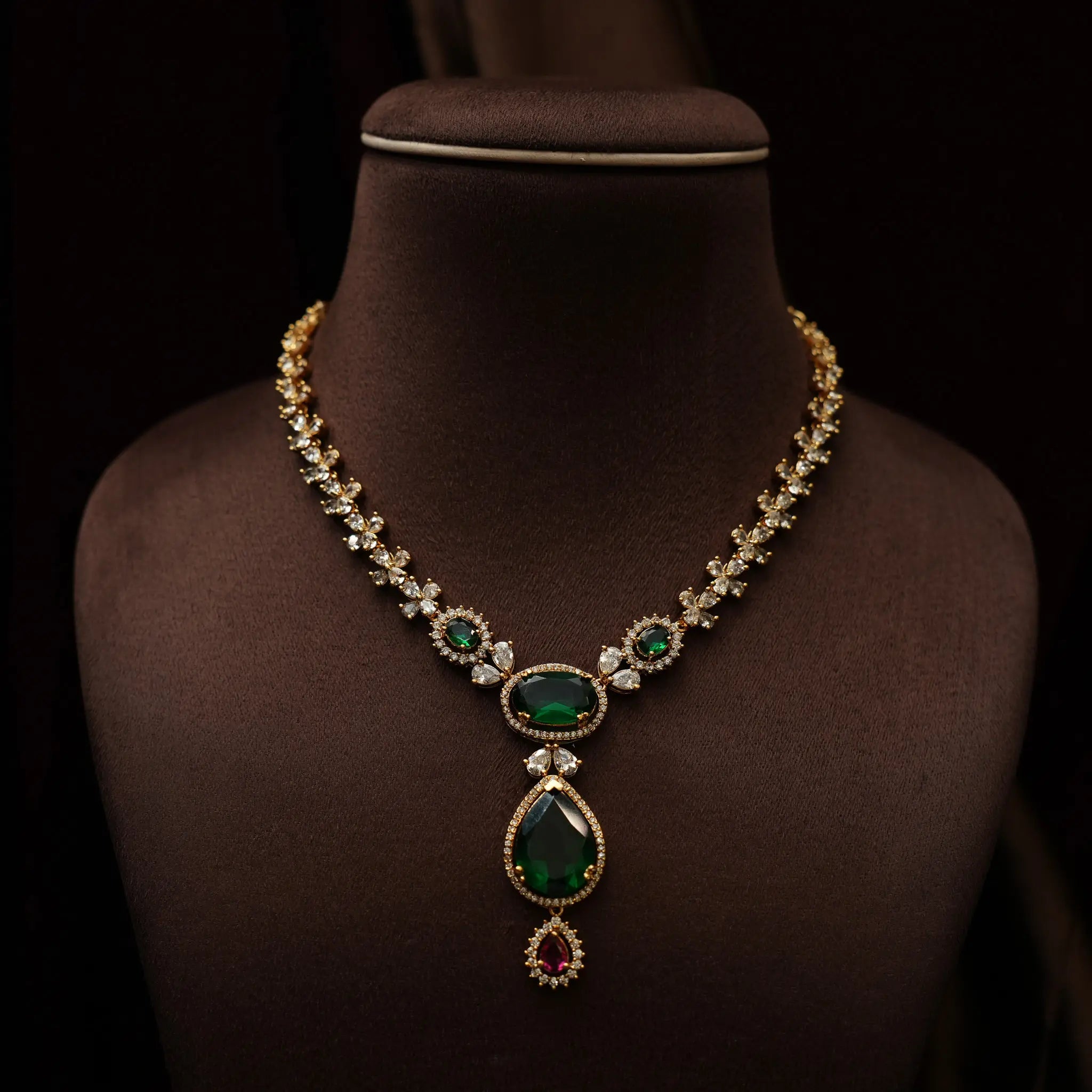 Darcie Zircon Necklace - Green & Red