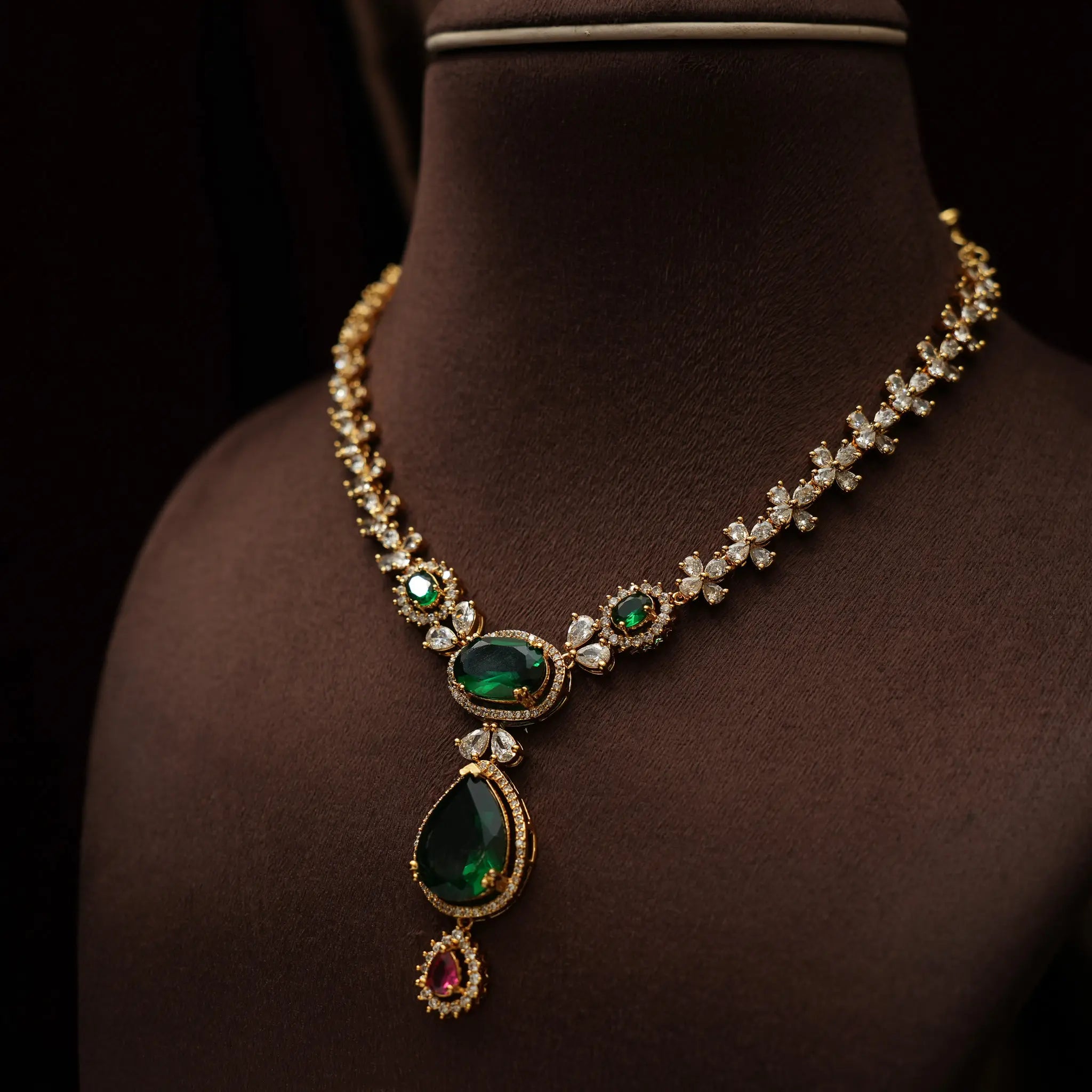 Darcie Zircon Necklace - Green & Red