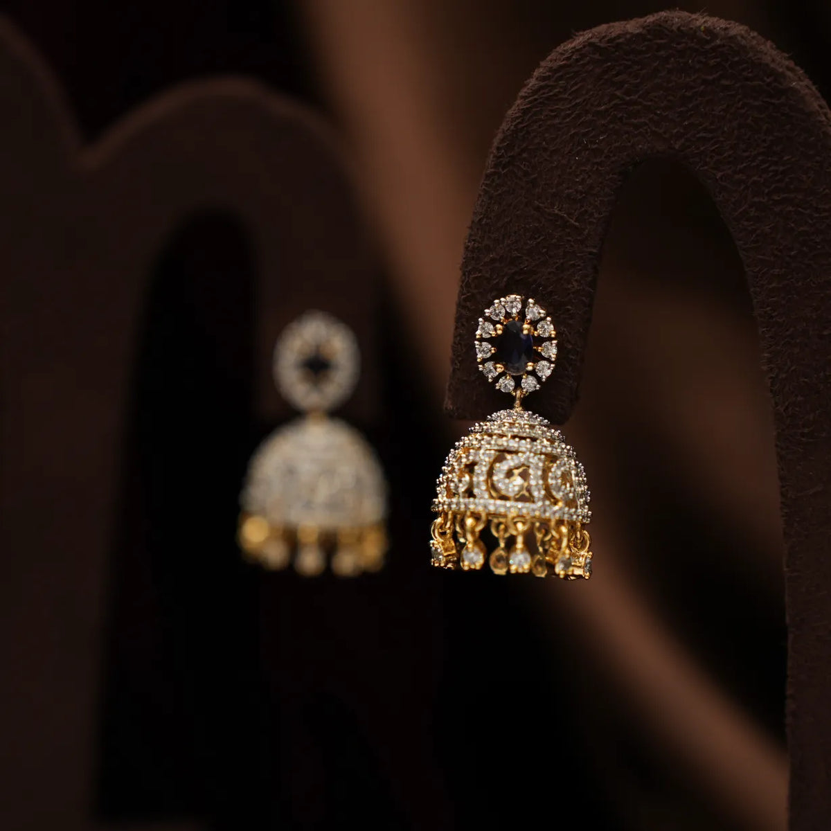 Darcy Zircon Jhumka Earrings - Purple
