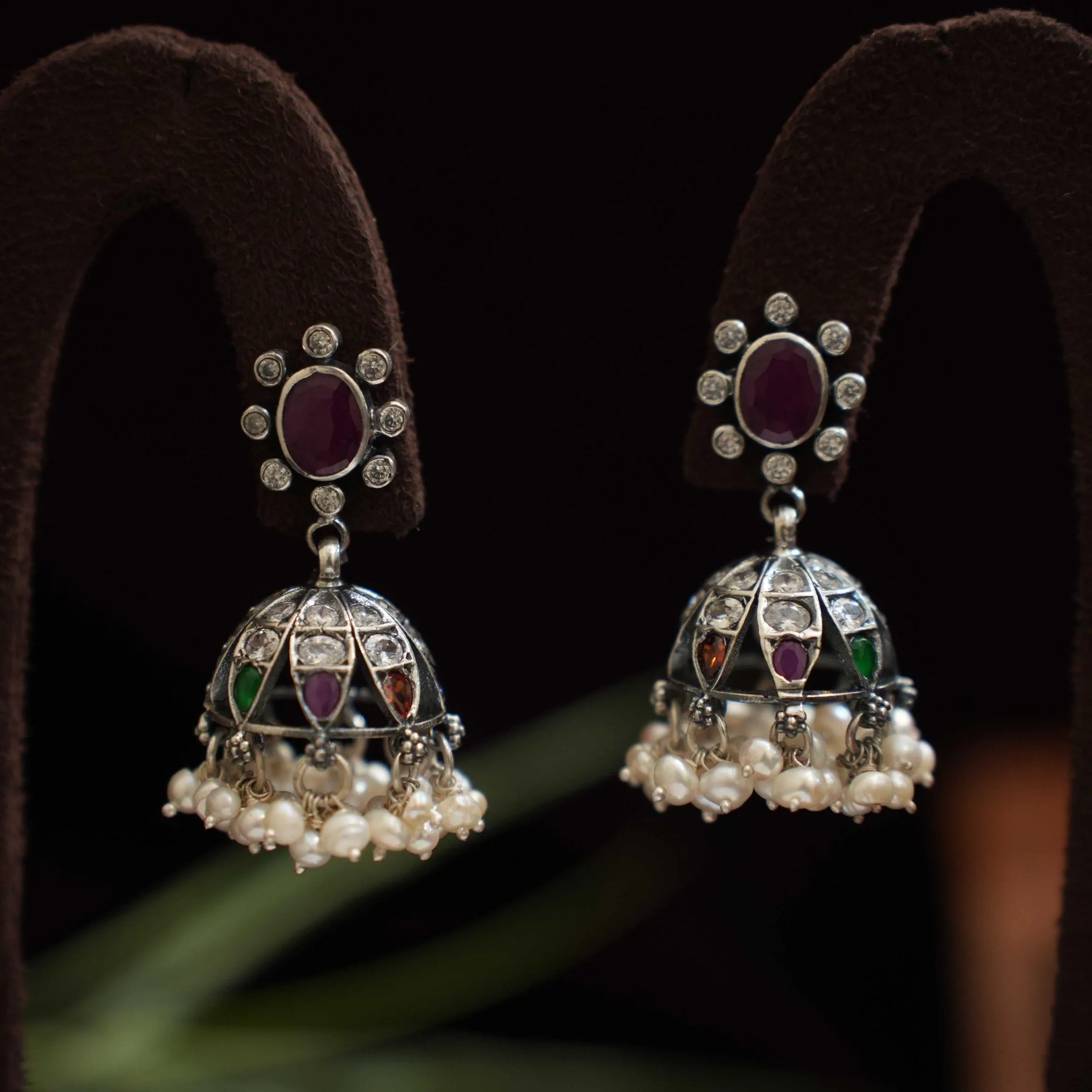 Darshan Silver Jhumka Earrings