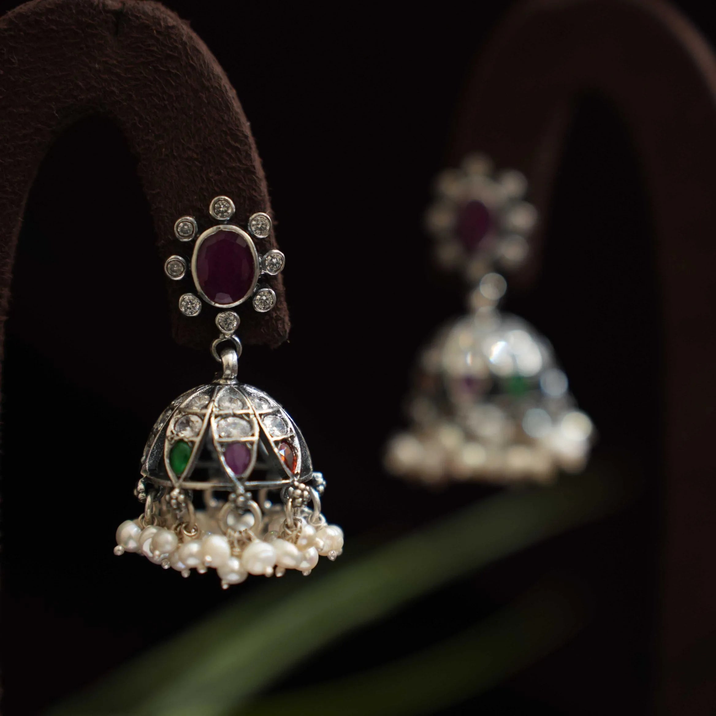 Darshan Silver Jhumka Earrings