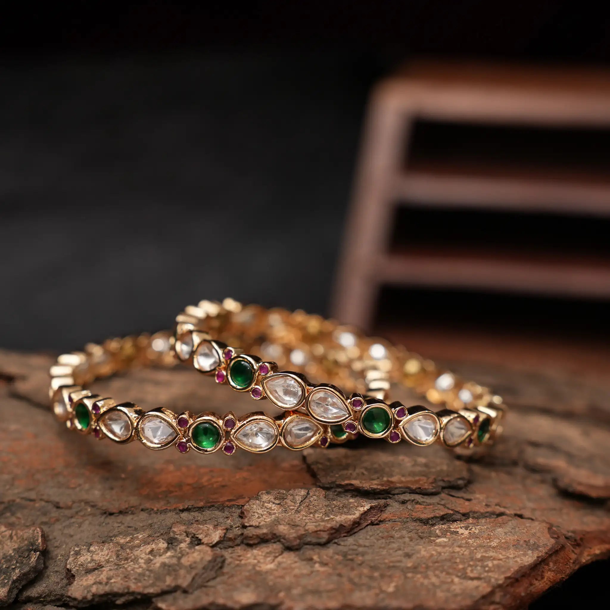 Darsya Polki Bangles - Green