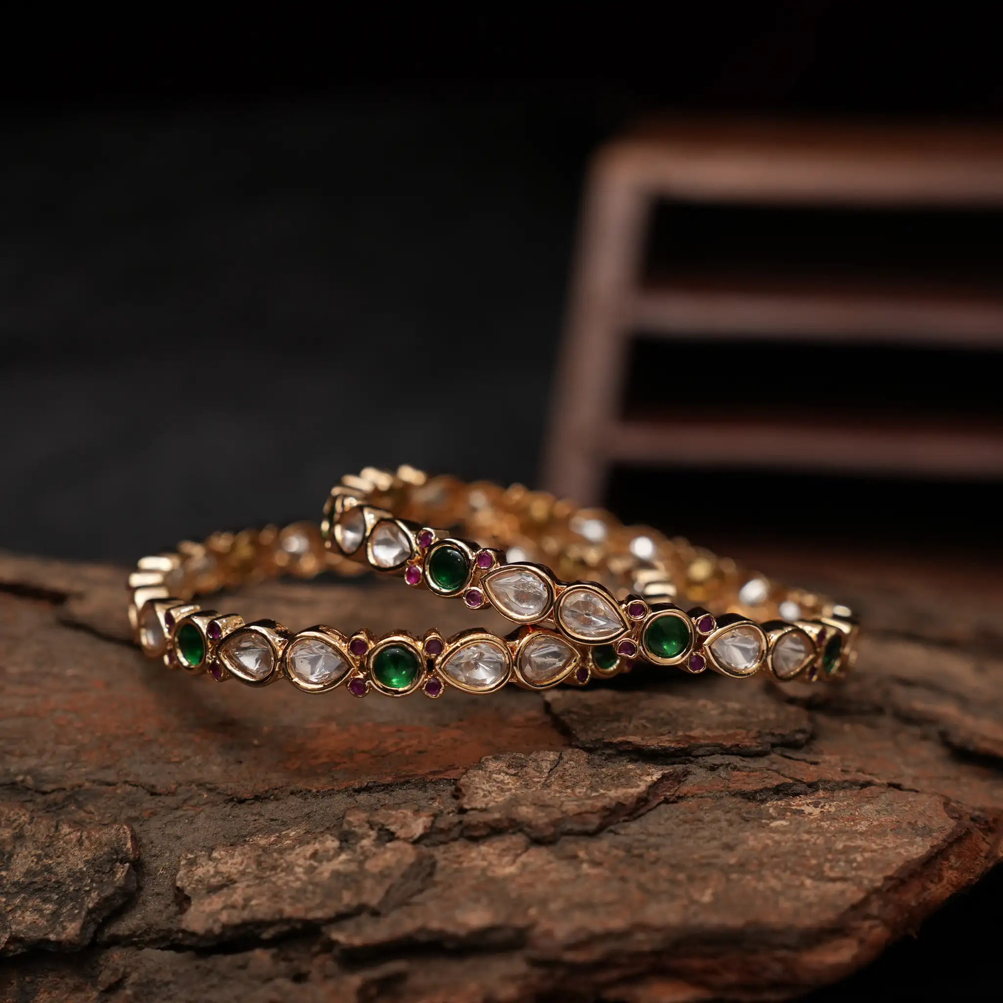Darsya Polki Bangles - Green