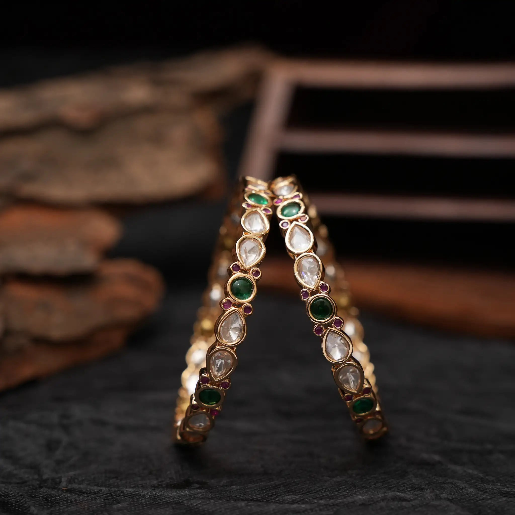 Darsya Polki Bangles - Green