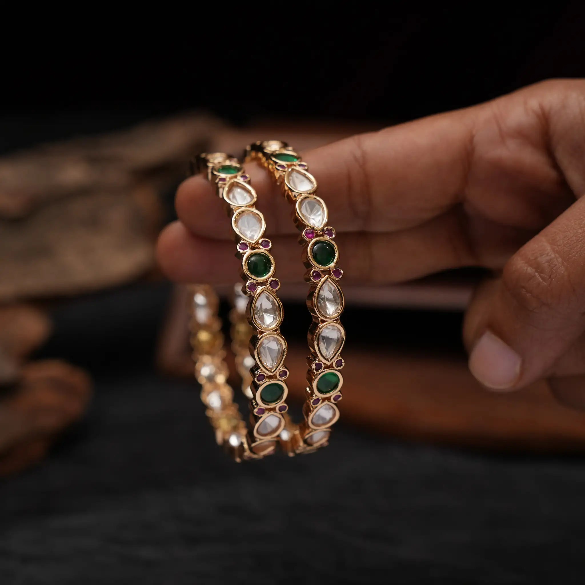 Darsya Polki Bangles - Green