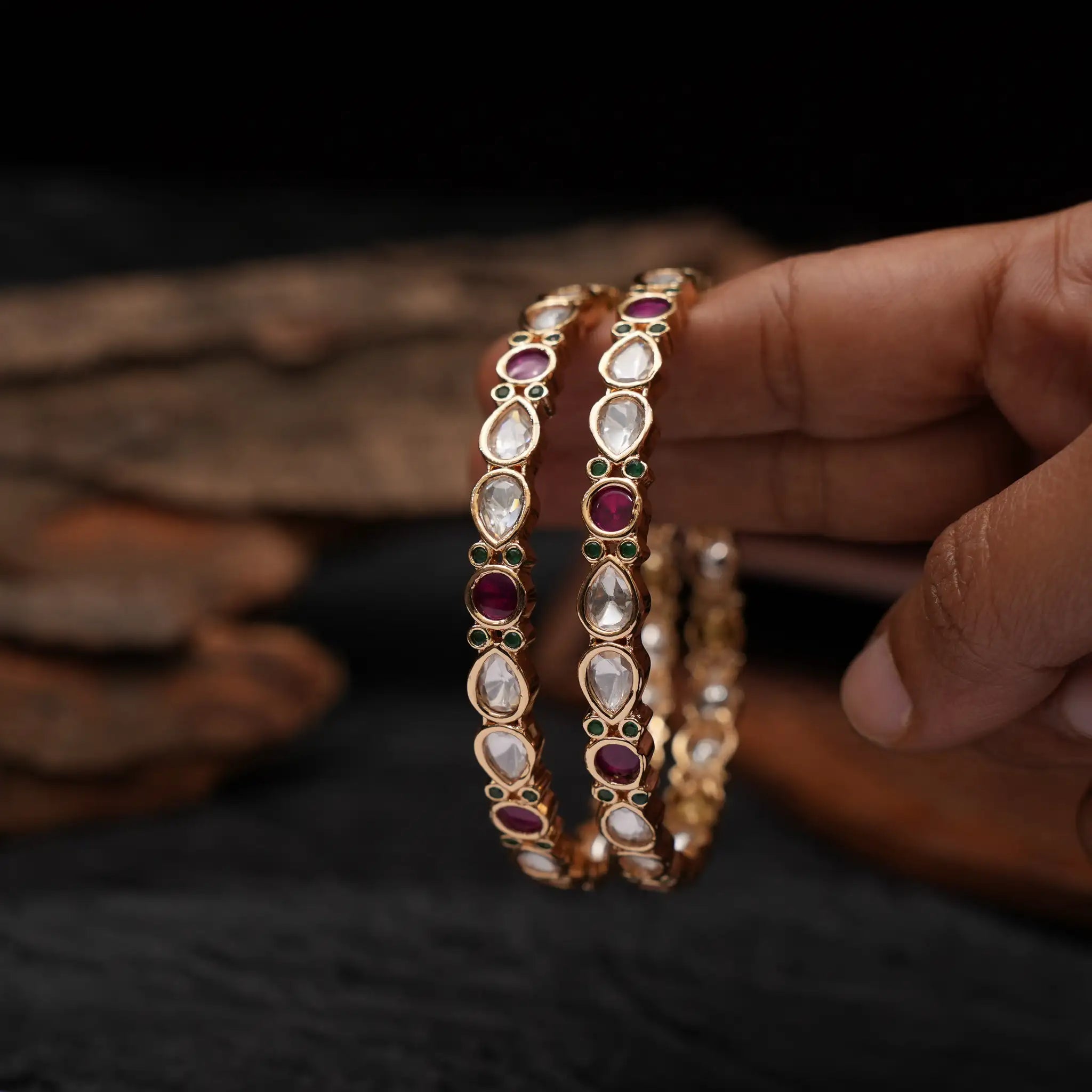 Darsya Polki Bangles - Red