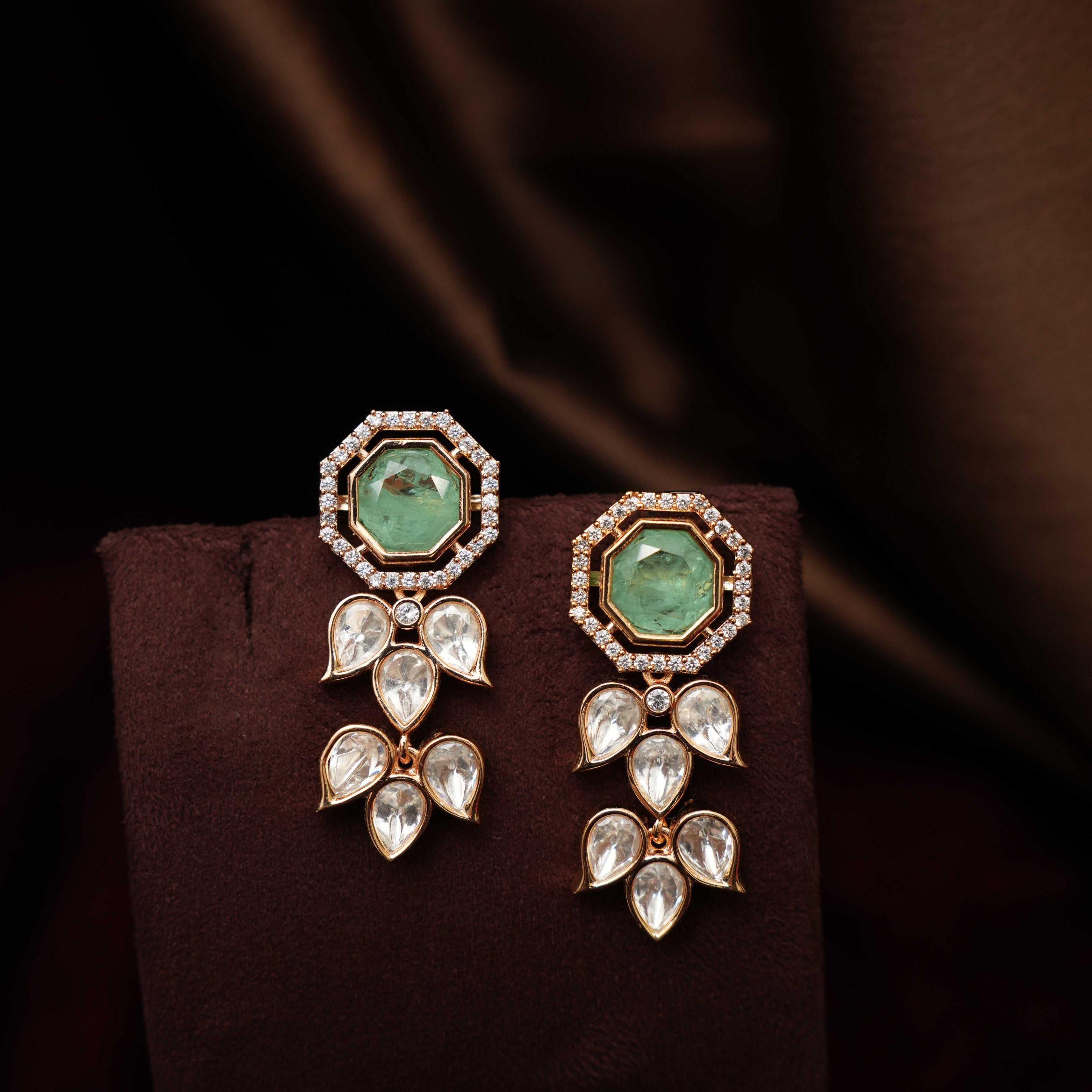 Daya Designer Polki Necklace - Pastel Green