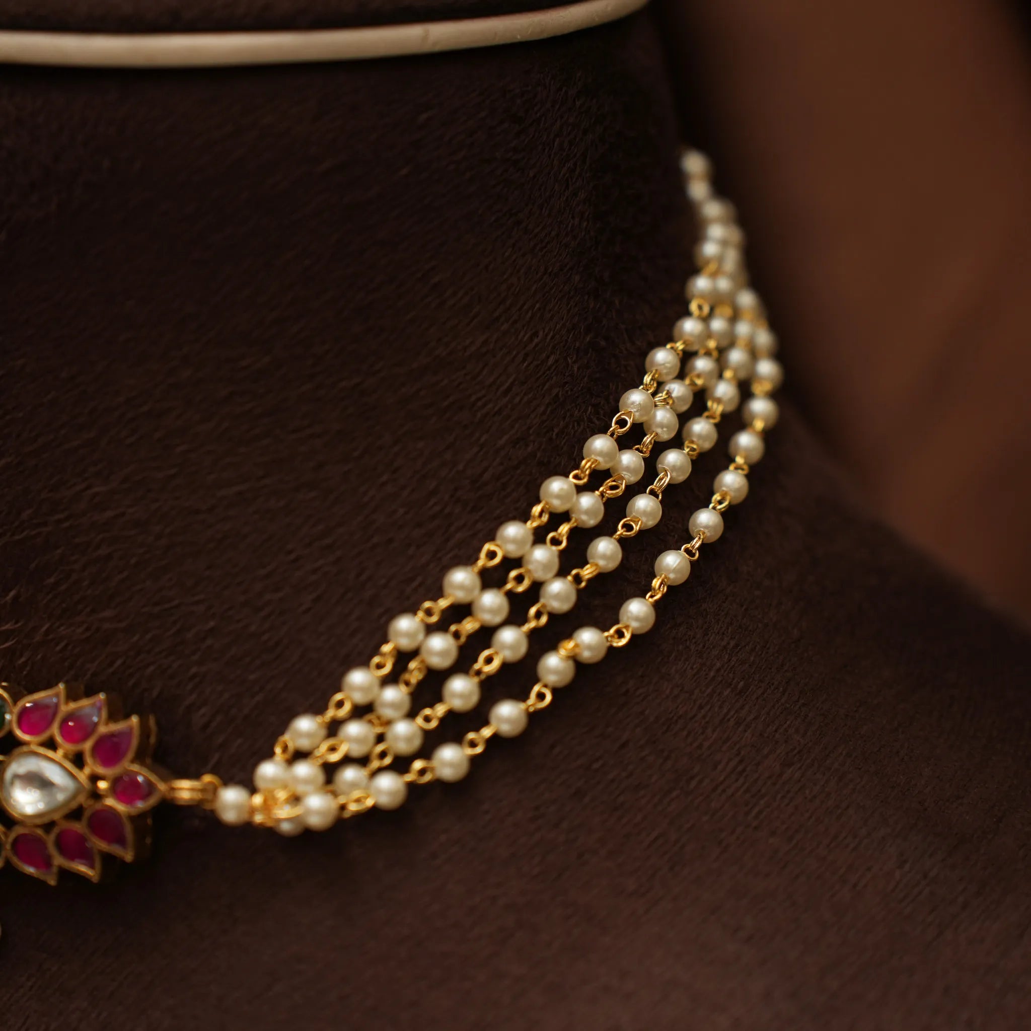 Devara Pearl Polki Choker - Red