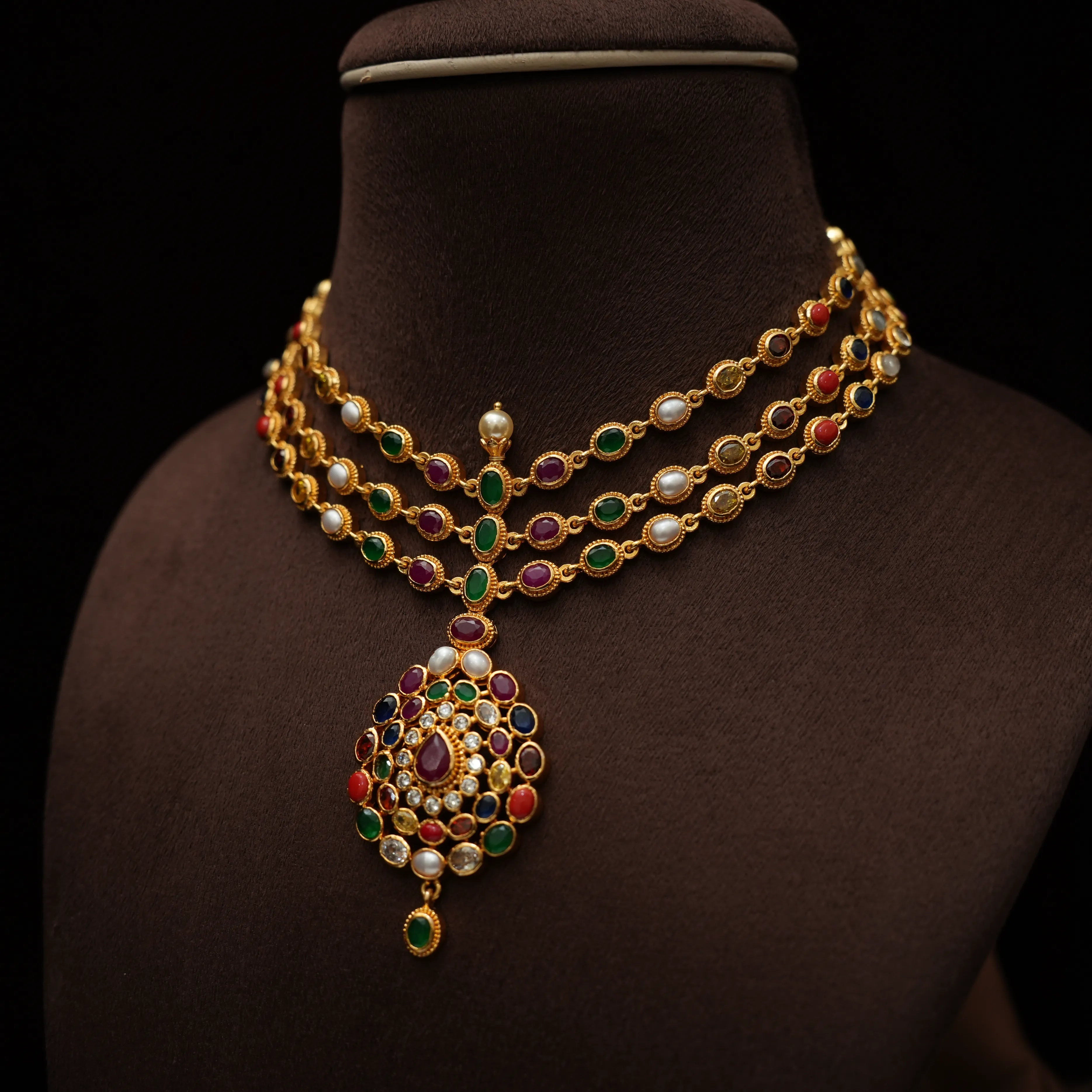 Devika Silver Layered Navaratna Necklace