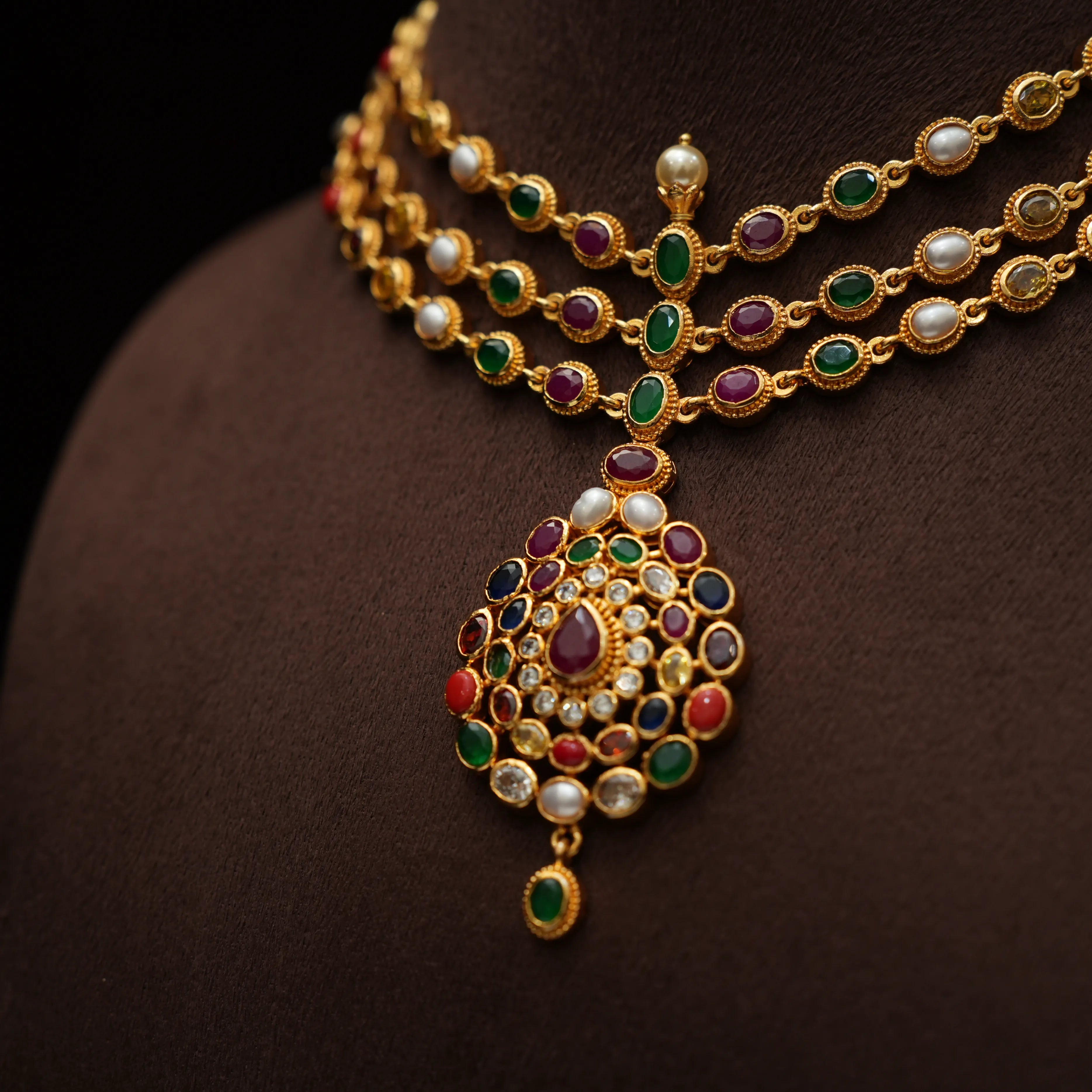 Devika Silver Layered Navaratna Necklace